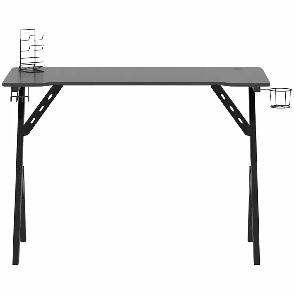 Biurko gamingowe ze stelażem Y, czarno-czerwone, 110 x 60 x 75 cm, biurko komputerowe z uchwytem na słuchawki, uchwyt na kubek, do biura domowego i akcesoriów do gier