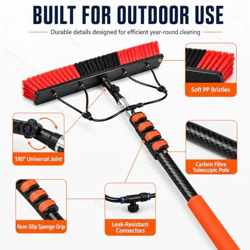 Pędzel słoneczny Pędzel do czyszczenia wód w wodzie Fed Carbon Fiber Pole 180" Rotatable Head Soft Bristles for Rooftops Windows Windows Bezziemny zasięg Efficieber Bez szorowania Nie jest potrzebna