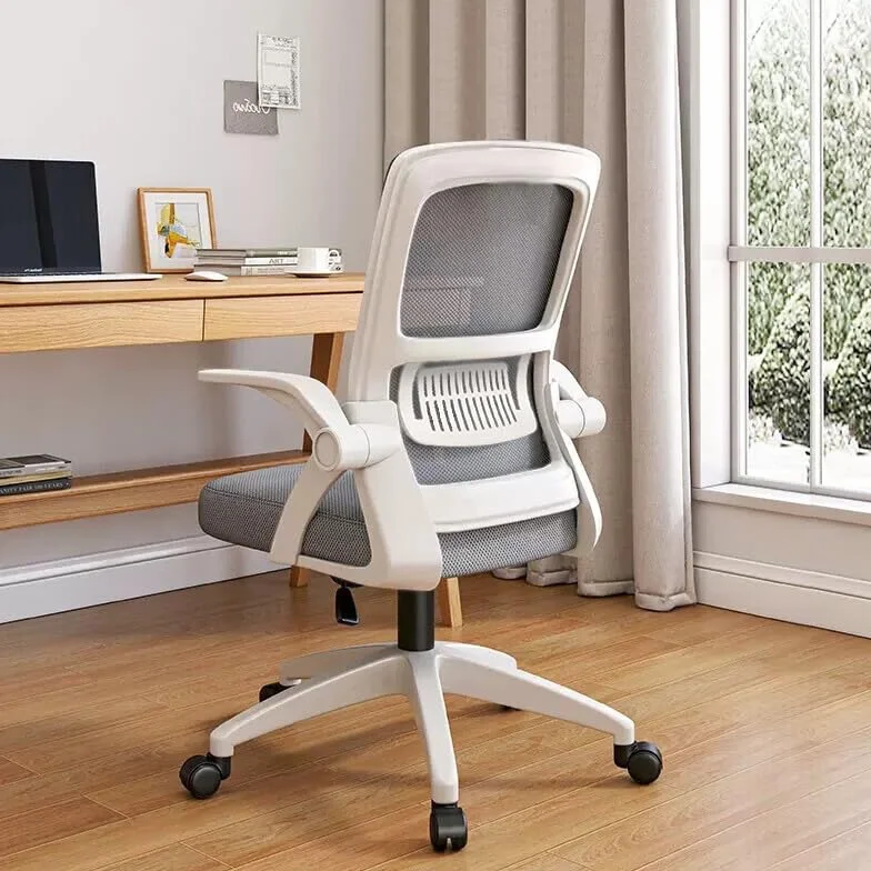 Ergonomiczne Krzesło Biurowe do Domu z Oddychającej Siatki - Wysoki Tył z Regulacją Wysokości,Obrotowe z Podnoszonymi Podłokietnikami i Wsparciem Lędźwiowym(Szary)
