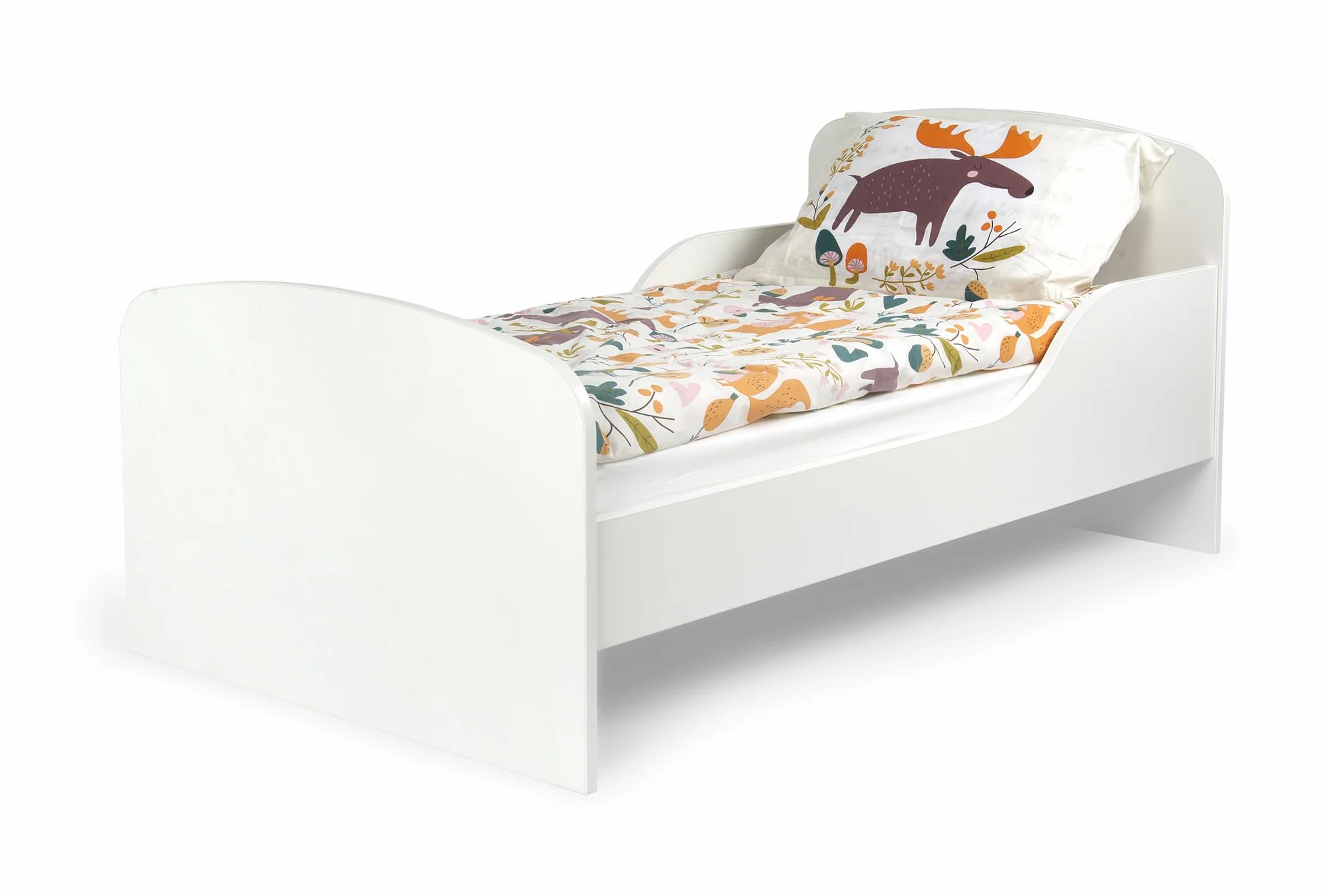 Łóżko 160 x 80 cm z Materacem Piankowym 10 cm i Stelażem Stabilne Białe Łóżko z MDF z Kolorowym Nadrukiem UV do Pokoju Sypialni 164 x 86 x 65,5 cm Koparka