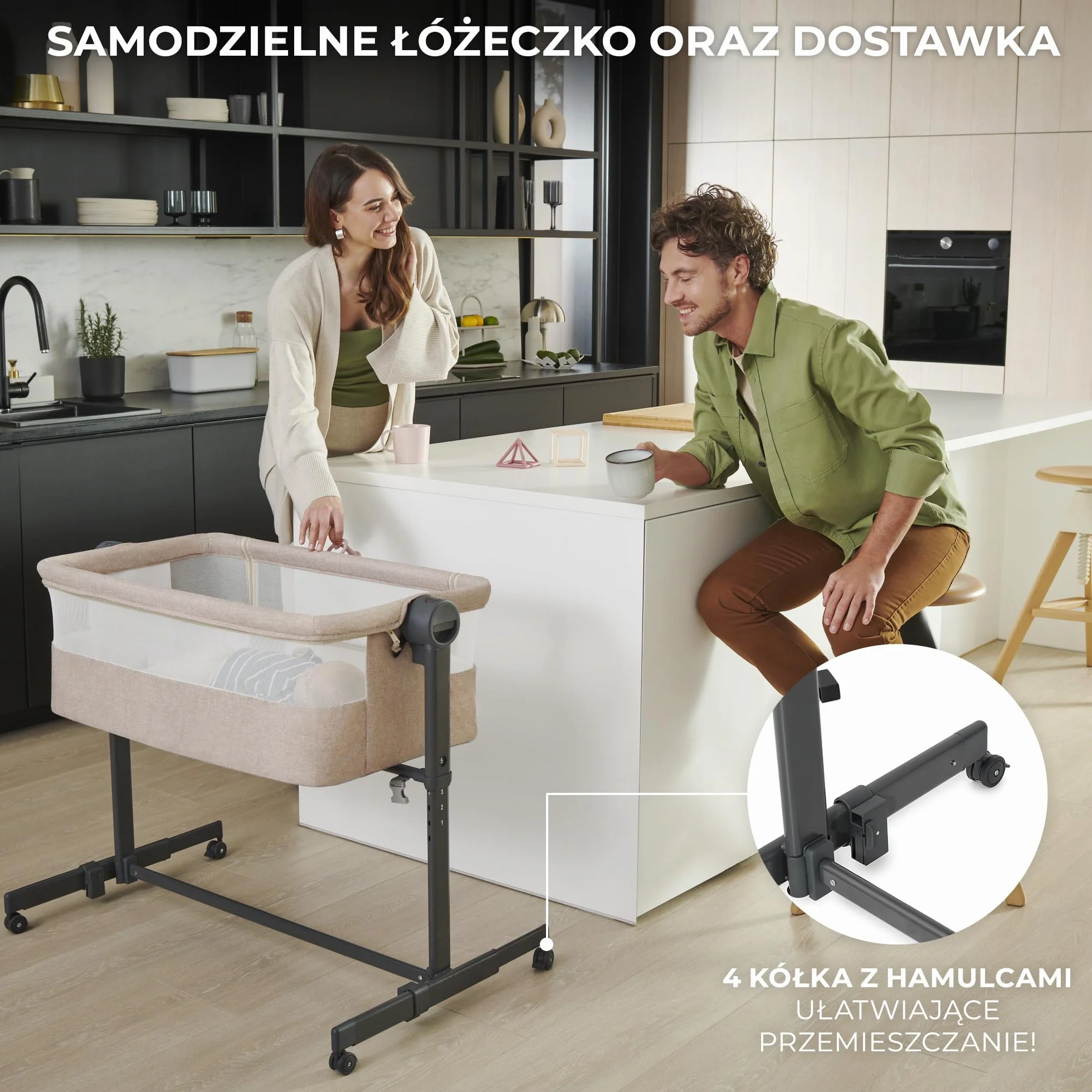 Kinderkraft NESTE UP2 Łóżeczko dostawne, Łóżko turystyczne dziecięce, Regulacja wysokości i kątu nachylenia, Materac i prześcieradło, Solidna konstrukcja, Opuszczana ściana boczna, do 9 kg, Szary