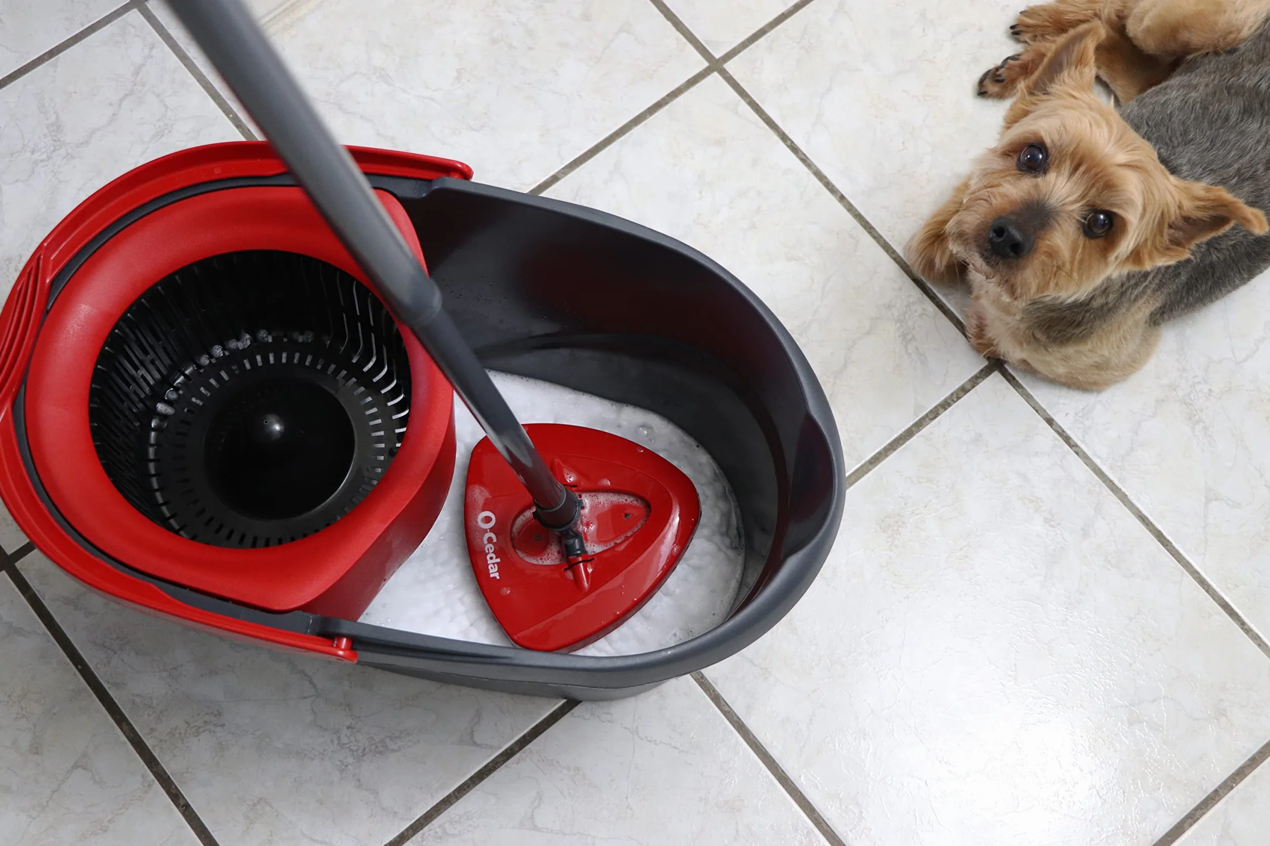 O-Cedar EasyWring Spin Mop z Mikrofibry, Czerwony/Szary z Dodatkowym Uzupełnieniem