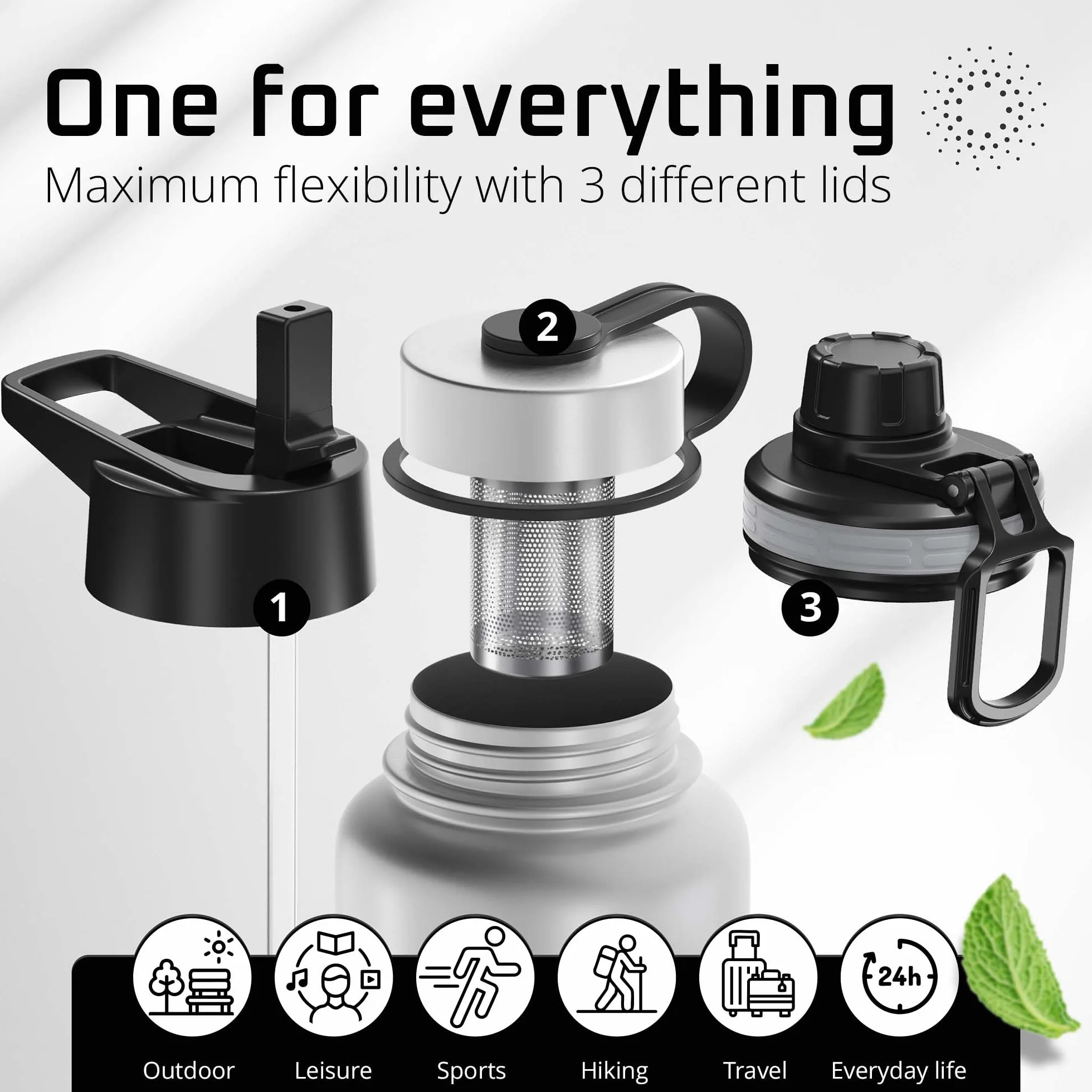 Butelka do picia ze stali nierdzewnej ACTIVE FLASK + słomka (3 pokrywki) wolna od BPA, szczelna, odpowiednia na dwutlenek węgla - butelka na wodę termos rowerowy izolowana izolowana butelka sportowa