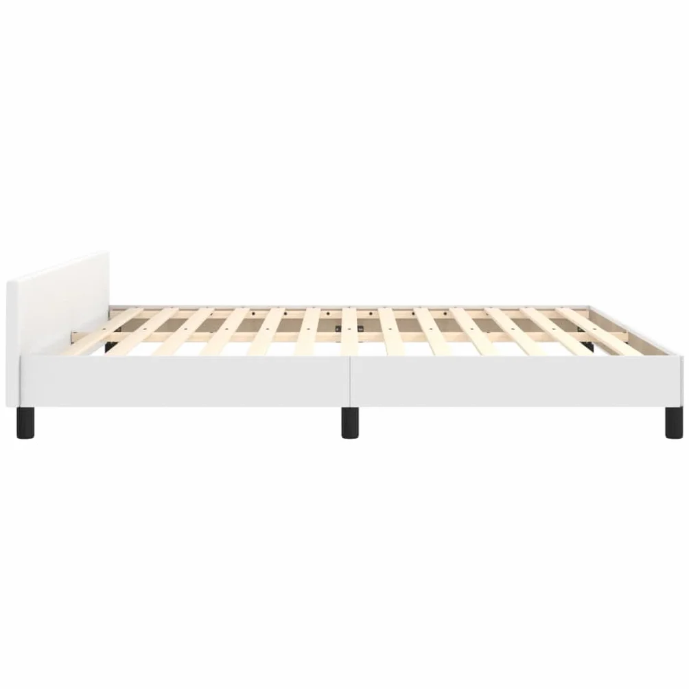 Sztuczna skóra z regulowanym zagłówkiem 160x200 cm biały | Rama łóżka z zagłówkiem biała 160x200 cm sztuczna skóra regulowana wysokość stabilna nóżki