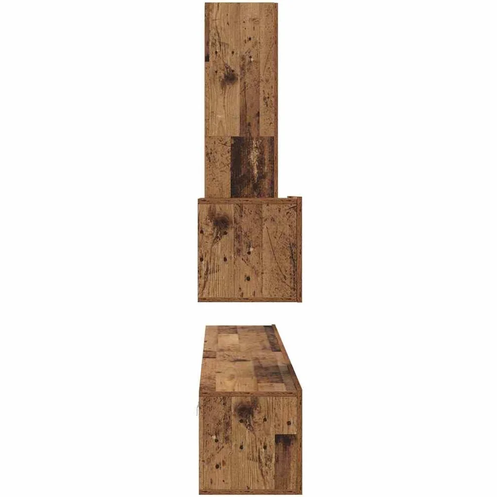 Szafka pod telewizor zestaw 4-częściowy, wygląd starego drewna, 200 x 30 x 30 cm, materiał drewnopochodny, montaż na ścianie, miejsce do przechowywania do salonu, konsola medialna
