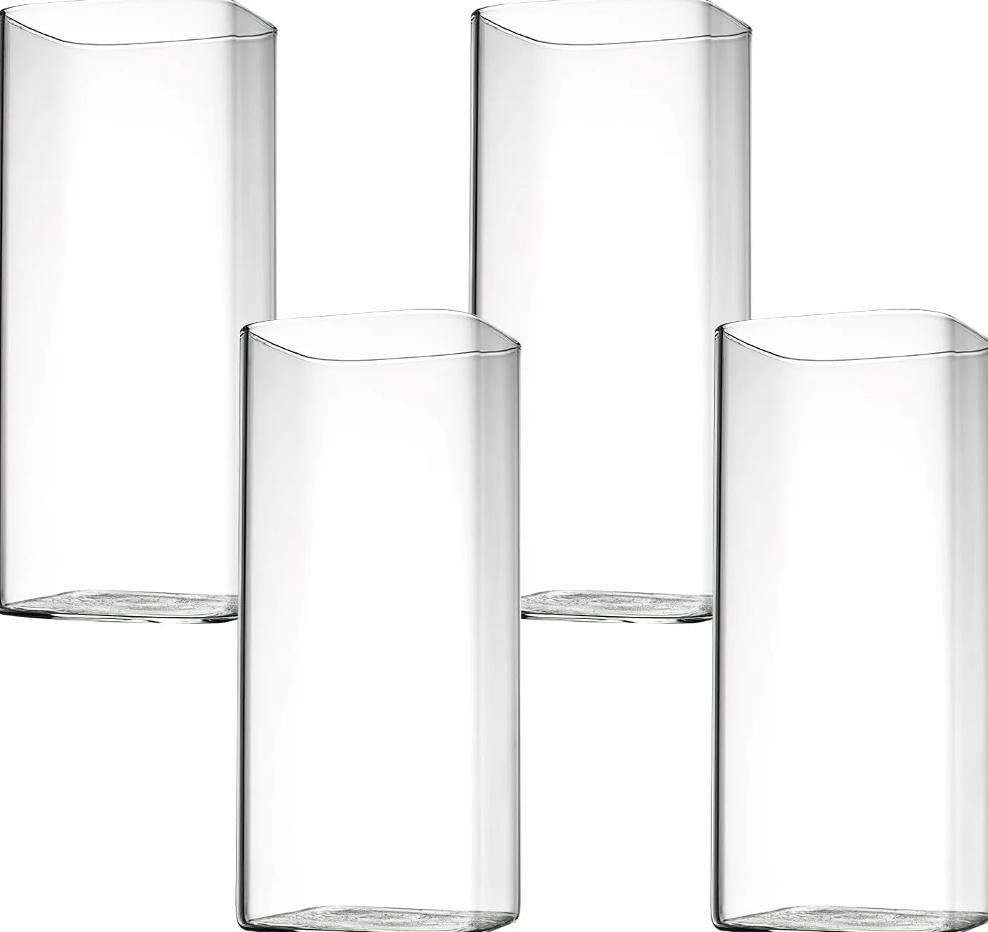 HENGBIRD Przezroczyste szklanki do napojów, 4 sztuki, 400 ml, cienkie kwadratowe, eleganckie szklanki barowe na wodę, sok, piwo, napoje, koktajle, mojito i napoje mieszane (cienkie kwadraty)