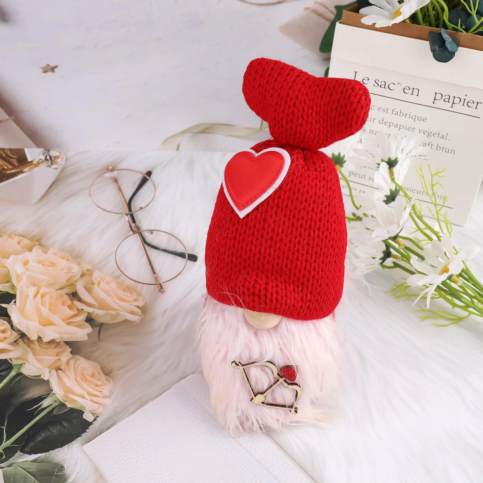 ENLACE Dekoracyjny skrzat walentynkowy, ręcznie robione pluszowe lalki, mini walentynkowe figurki skrzata, pluszowe figurki na Walentynki, wesele, rocznicę