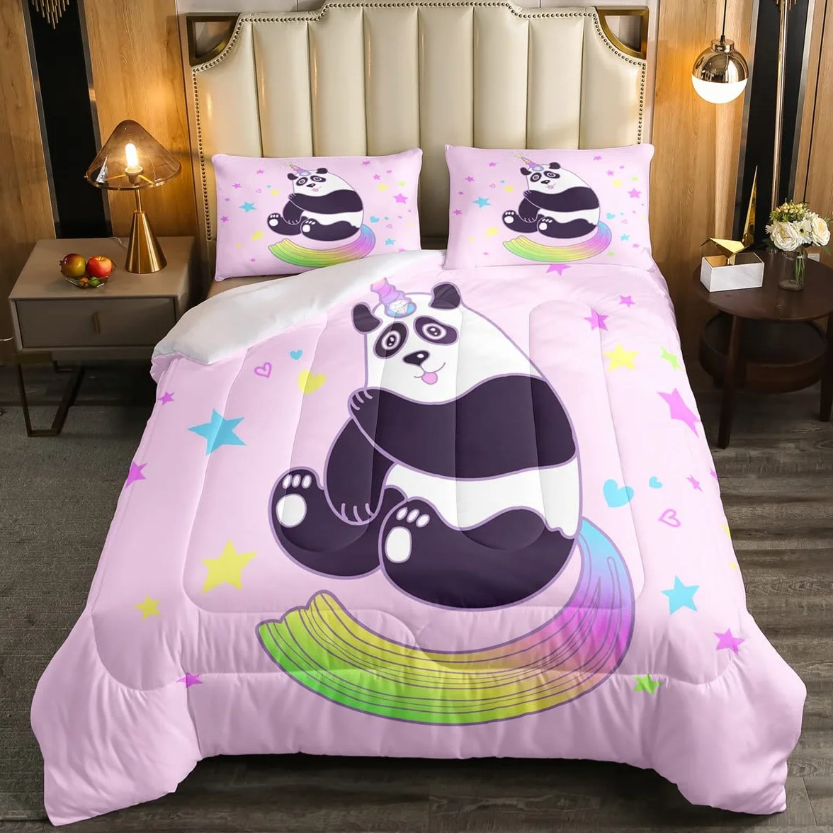 Dziewczęcy jednorożec zestaw pościeli dla niemowląt, dziewczynki, dzieci, galaktyka, uroczy jednorożec, panda, puchowa, kołdra, różowa, panda, śpiotywna, puchowa, kołdra, magiczne zwierzę, zestaw King Size, 3 szt