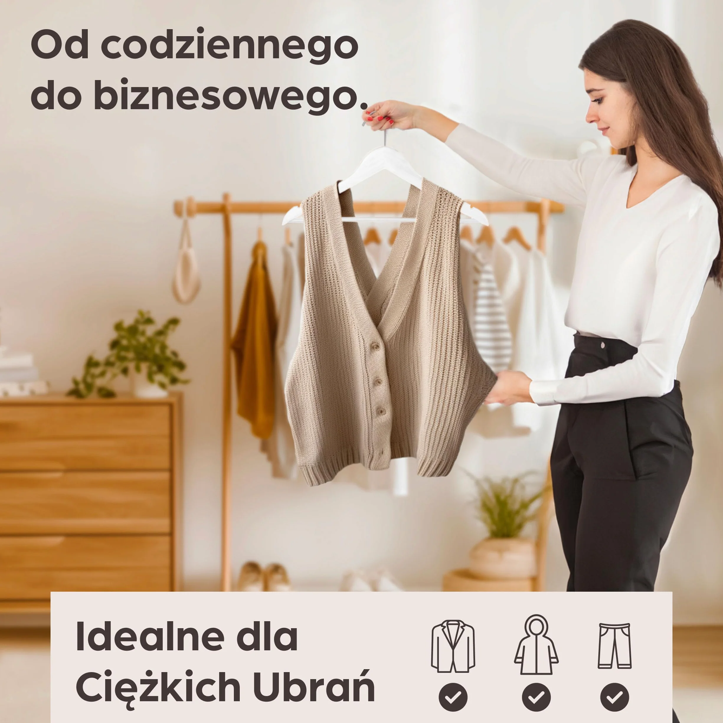 Praknu Drewniane Wieszaki na Ubrania Białe - Zestaw 20 Sztuk - Wieszaki z Drewna FSC® - 360° Obrotowych Haczyków - Z Nacięcia
