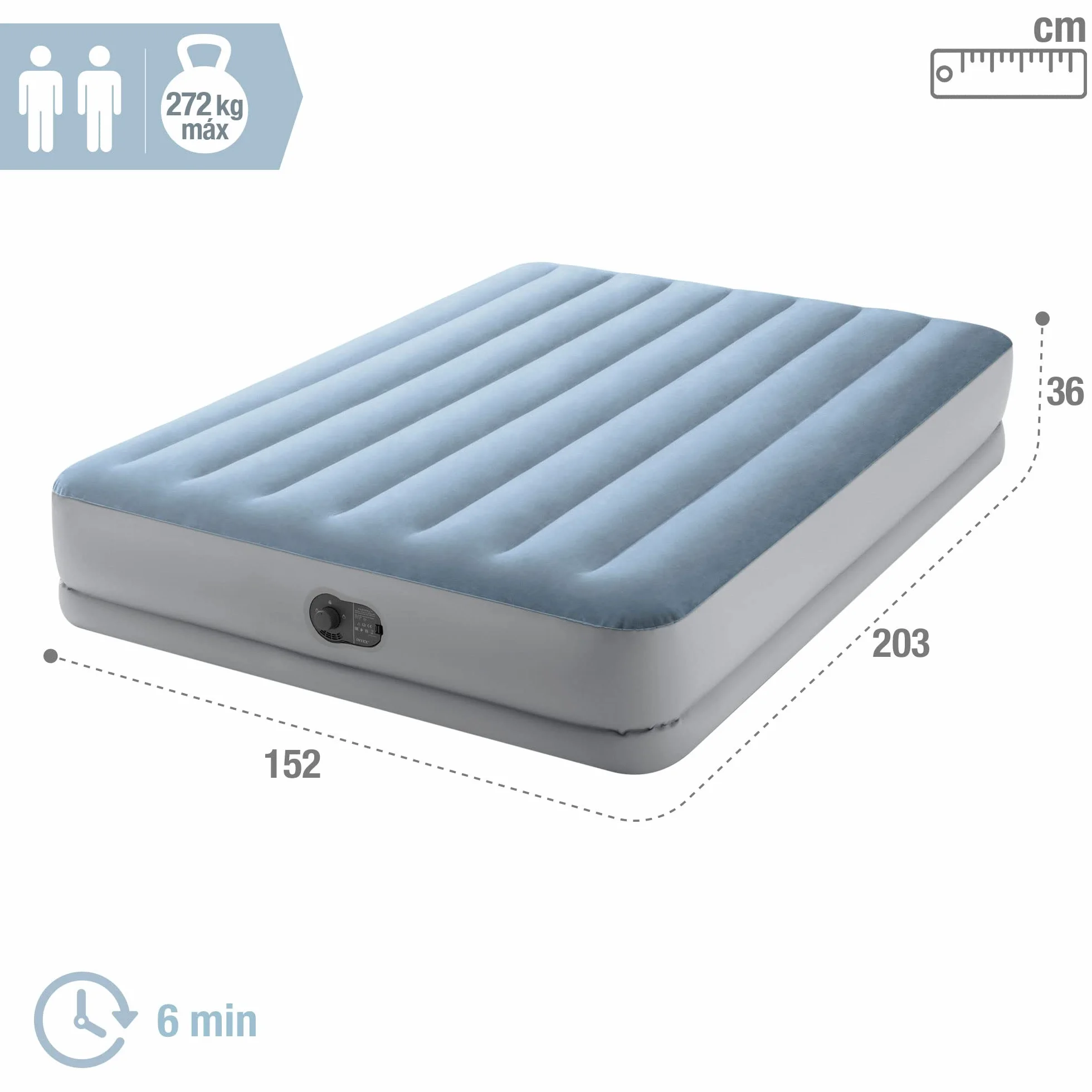 Intex 64159 samopompujący się podwójny materac USB Dura-Beam Mid-Rise Comfort, 152 x 203 x 36 cm