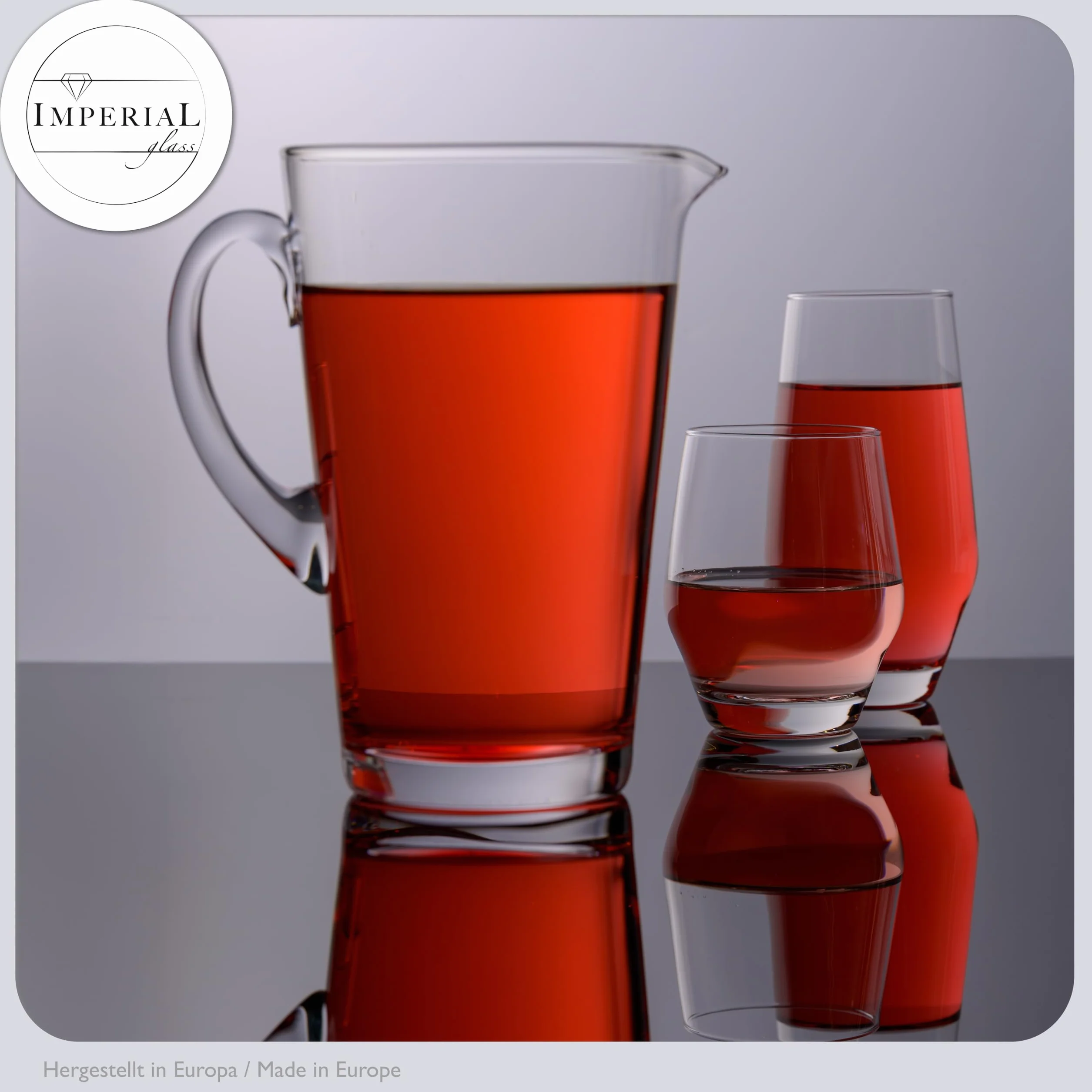 IMPERIAL zestaw karafek i szklanek do picia ze szkła kryształowego "Rom" – 1 karafka 1680 ml + 6 szklanek 520 ml – ręcznie wykonana