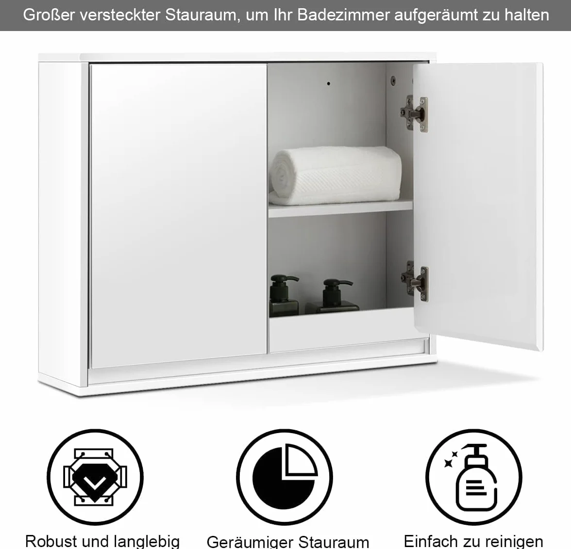 COSTWAY Dwudrzwiowa szafka z lustrem MDF 55x14x45 do łazienki