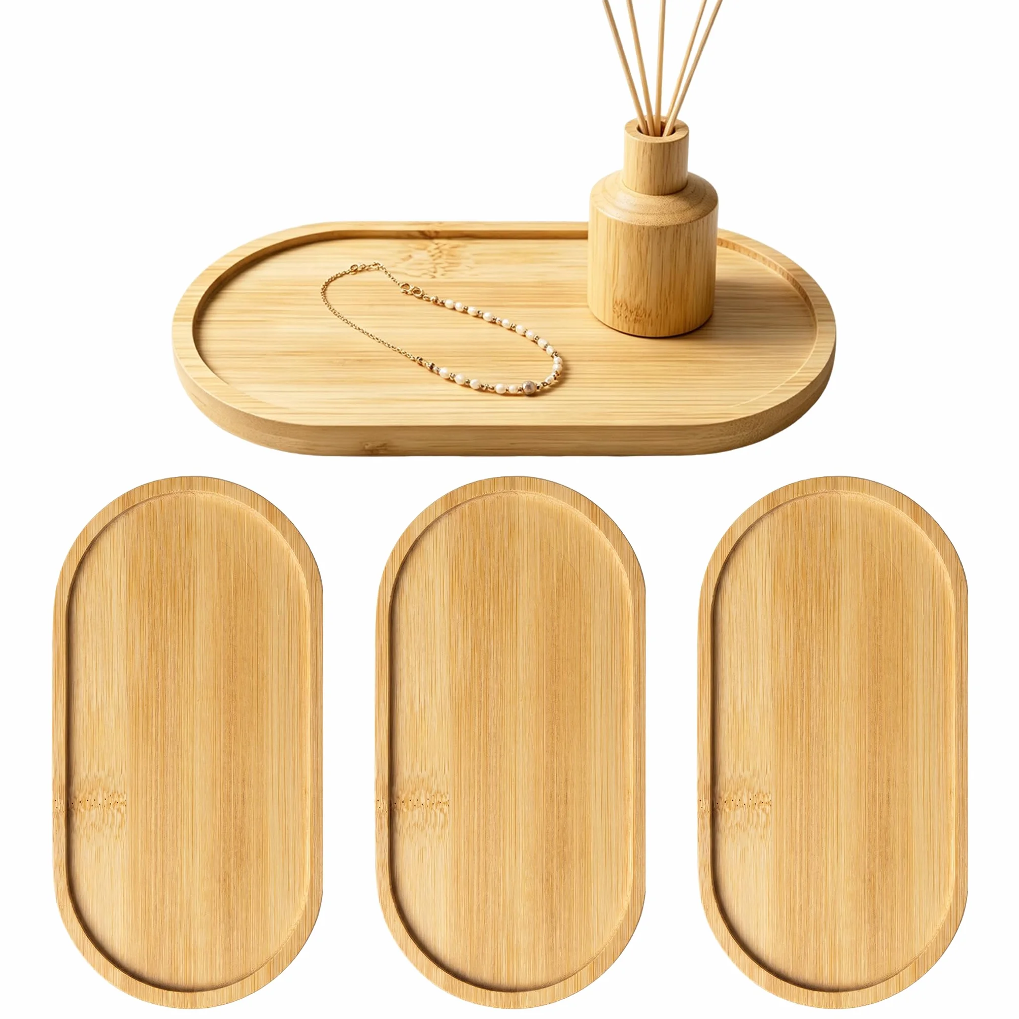 4 sztuki drewnianych tac małe, 17,5 × 8,8 cm bambusowa taca owalna, mała taca drewniana bambusowa podstawka, owalne drewniane tace do serwowania śniadania, herbaty, chleba, ciasta, kawy