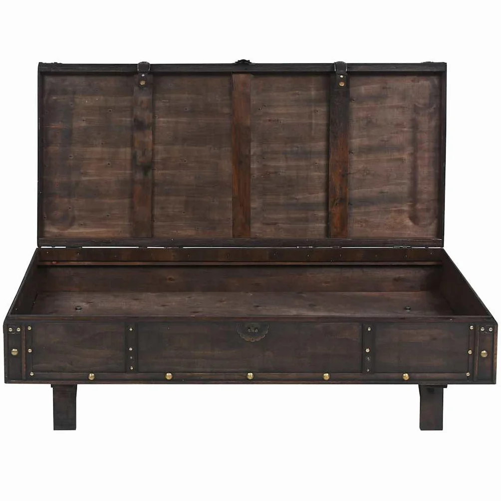 Hothingwell Stolik kawowy ze sklejki w stylu vintage 120x55x35 cm | Skrzynia do przechowywania, ławka, paski ze sztucznej skóry, elementy metalowe, łatwe zamknięcie