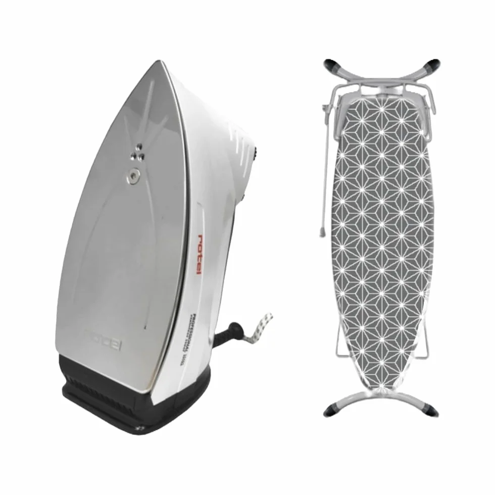 Rotel Professional extra stainless steel oryginalne żelazko parowe z wysokiej jakości podeszwą ze stali nierdzewnej, w zestawie pokrowiec na deskę do prasowania ze stylowymi kółkami / 800 W / izolowany zbiornik 300 ml