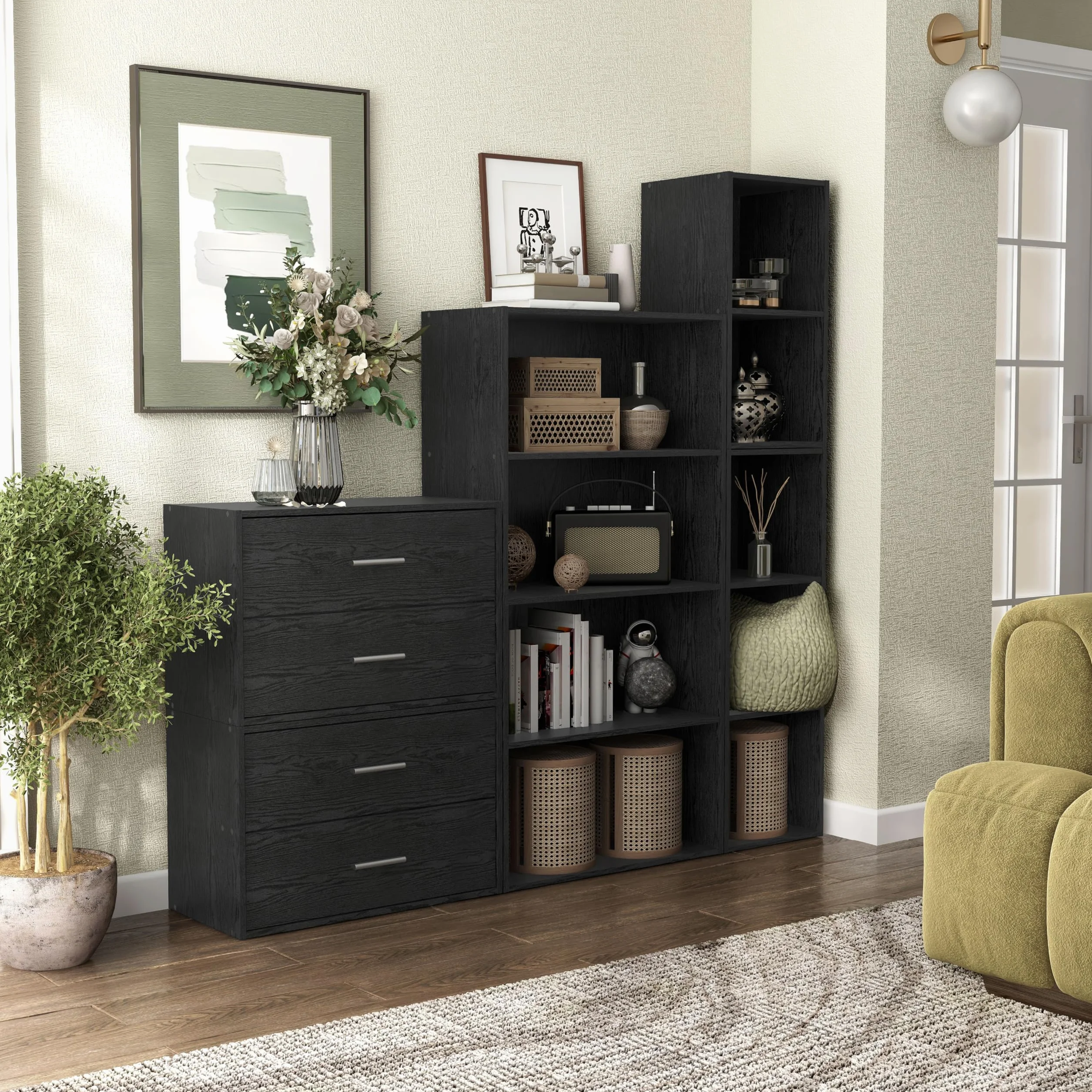 HOMES: Inside + Out Apexa 2 drewniane przechowywanie w stos, mała szafka na żywność, Cajonera De Madera, szuflada pod łóżko, dekoracja pokoju młodzieżowego i sypialnia, domowe biuro, kuchnia, czarna