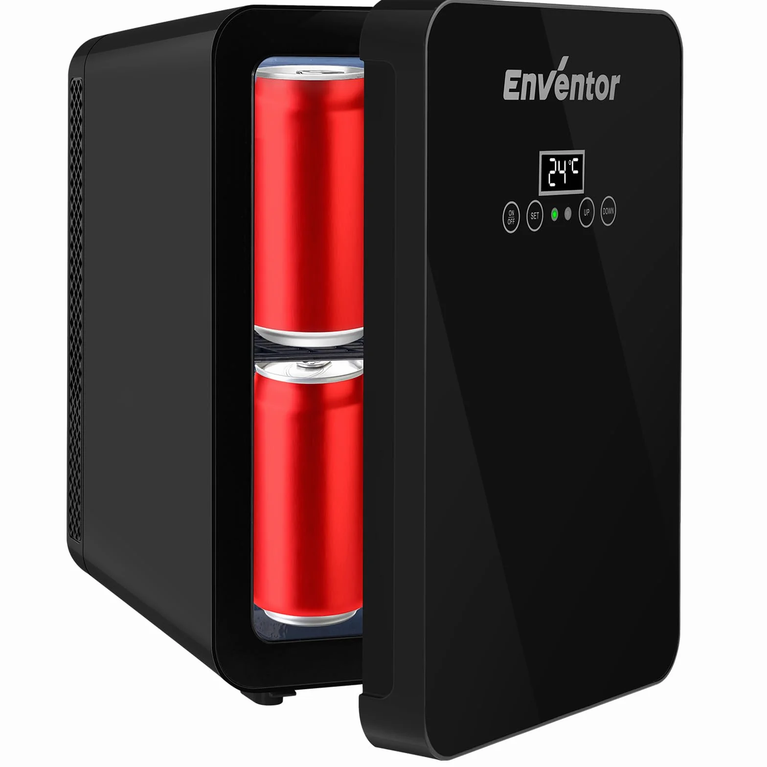 Enventor Minilodówka 10 litrów, mała lodówka z wyświetlaczem temperatury LCD, funkcją chłodzenia/ogrzewania, mała lodówka do pielęgnacji skóry, 12V/220V, do pokoju, samochodu, biura, podróży (czarna)