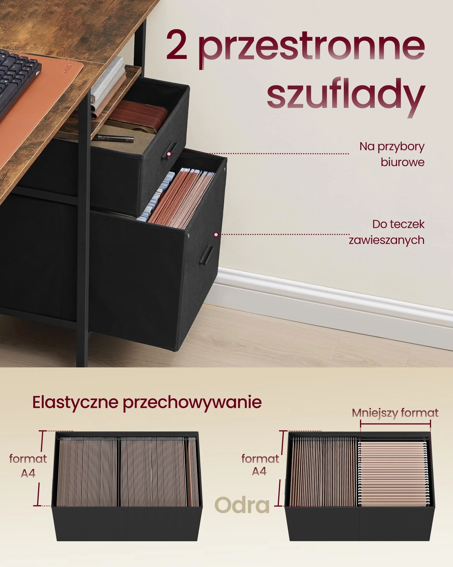 VASAGLE Biurko do gier, z szufladami z tkaniny, stolik komputerowy ze stojakiem na ekran, listwa zasilająca, 2 porty USB, do domowego biura, 140 x 60 cm, rustykalny brąz LWD094K02V1