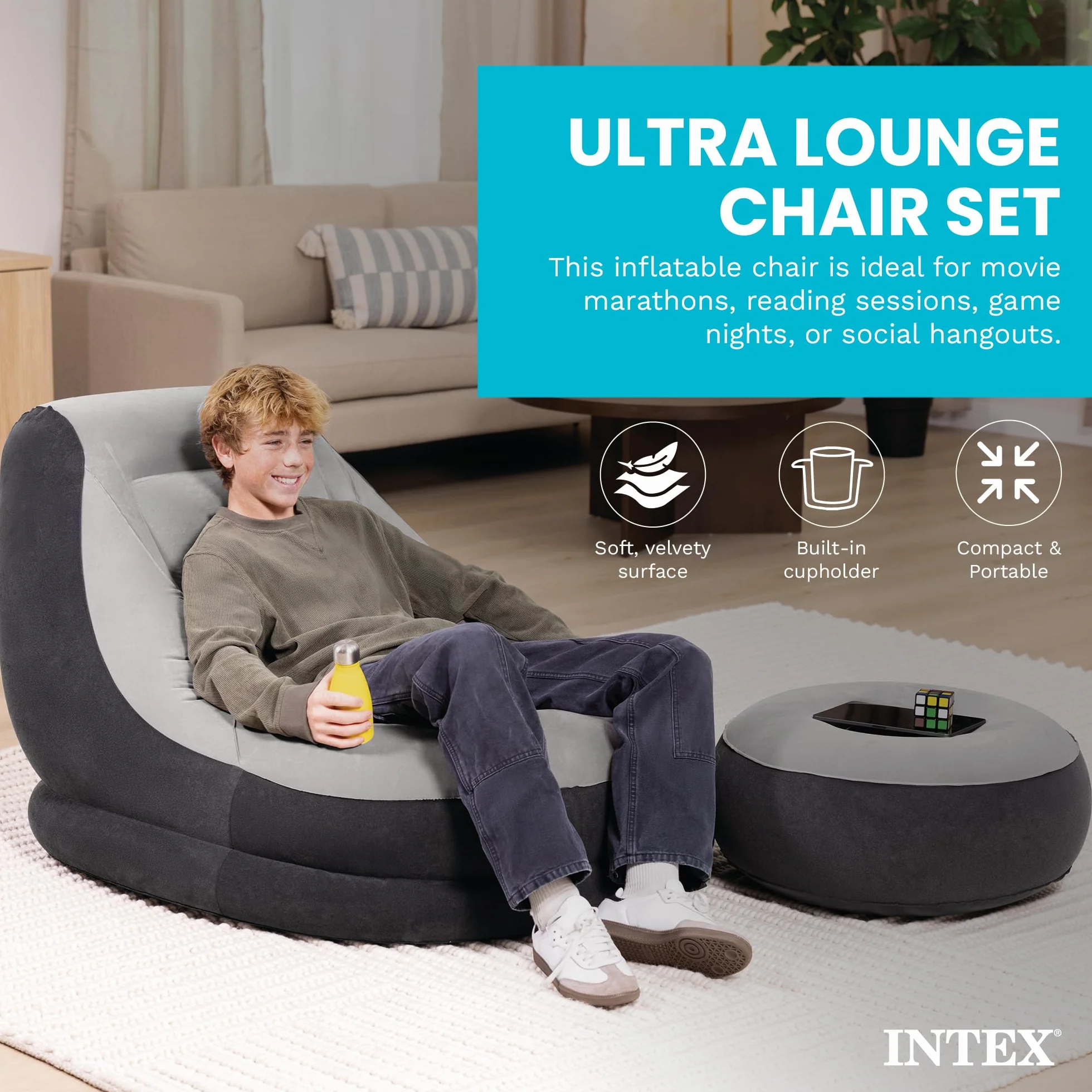 Intex Ultra Lounge Nadmuchiwane Meble Czarny Beżowy 102 x 137 x 79 cm