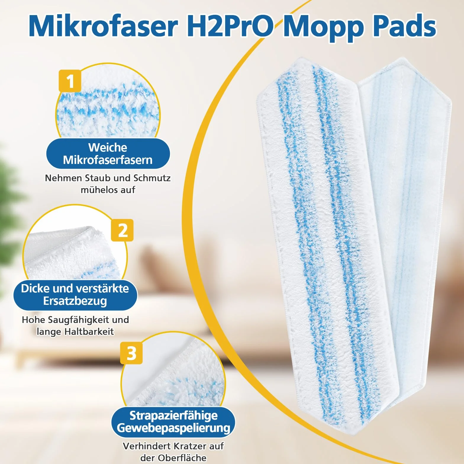 6 sztuk podkładek z mikrofibry, kompatybilne z Vileda H2PrO i O-Cedar H2PrO, zapasowe pokrycie, szybkie usuwanie plam
