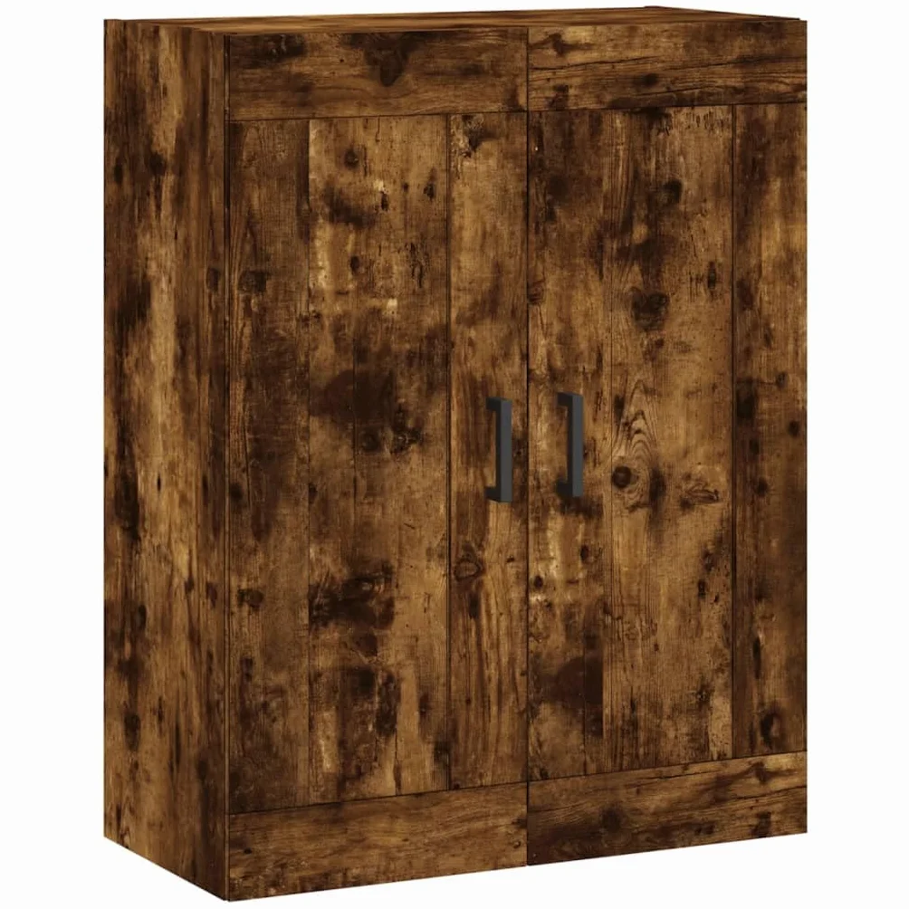 Générique Wysoki bufet wędzony dąb 69,5x34x180 cm, szafka do przechowywania z drewna inżynieryjnego z drzwiami i metalowymi nogami