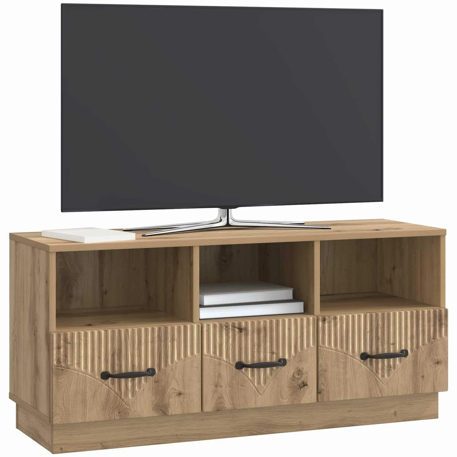 Hothingwell Szafka pod telewizor drewno inżynieryjne 102 x 34,5 x 47 cm dąb rzemieślniczy | Regulowane półki, schowki, zarządzanie kablami, do salonu lub sali multimedialnej