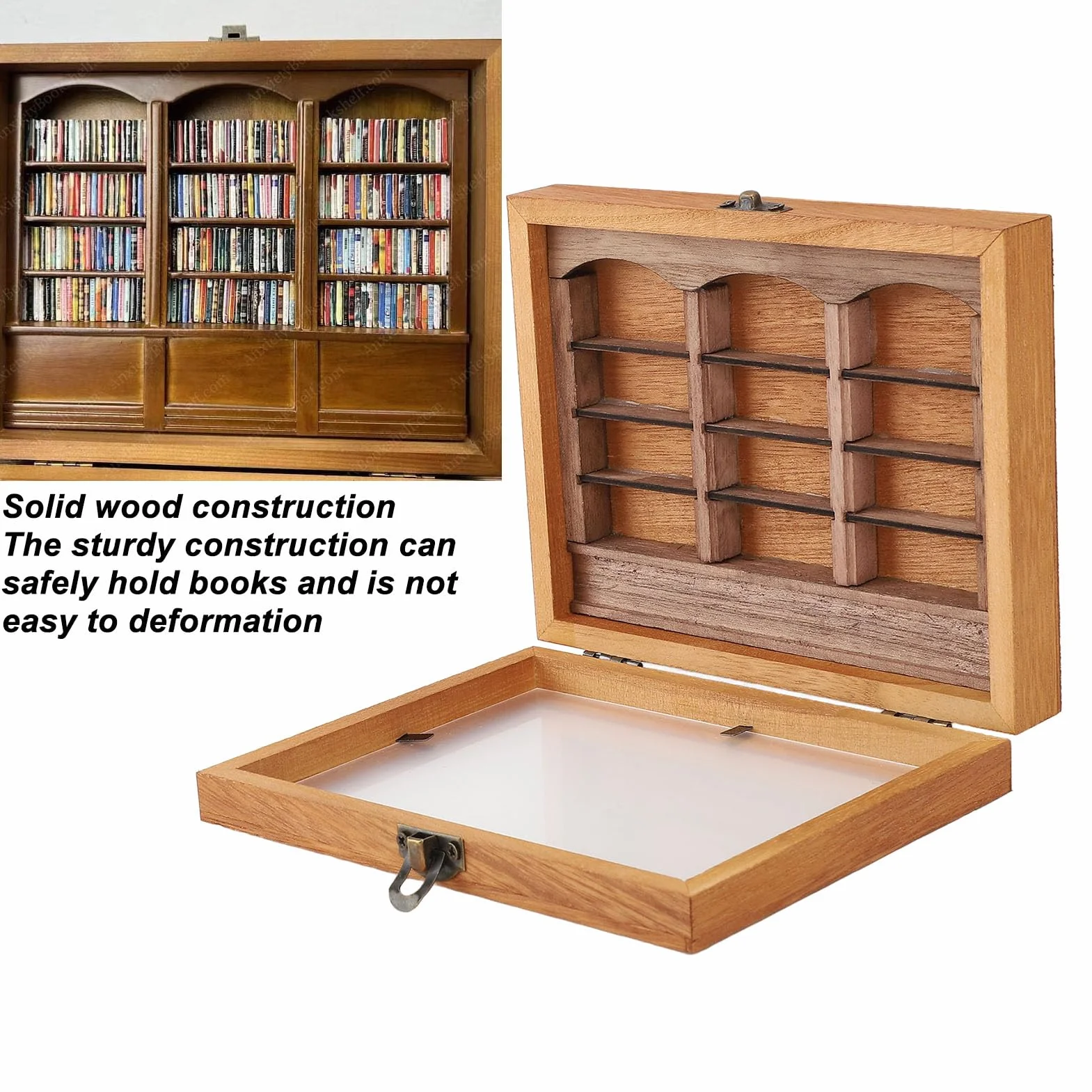 Półka na Książki Niepokoju, Mini Drewniana Skrzynka na Książki z 196 Książkami, Miniaturowa Szafka Biblioteczna, Otrząśnij się ze Strachu, Dekoracje na Biurko do Domu, Salonu