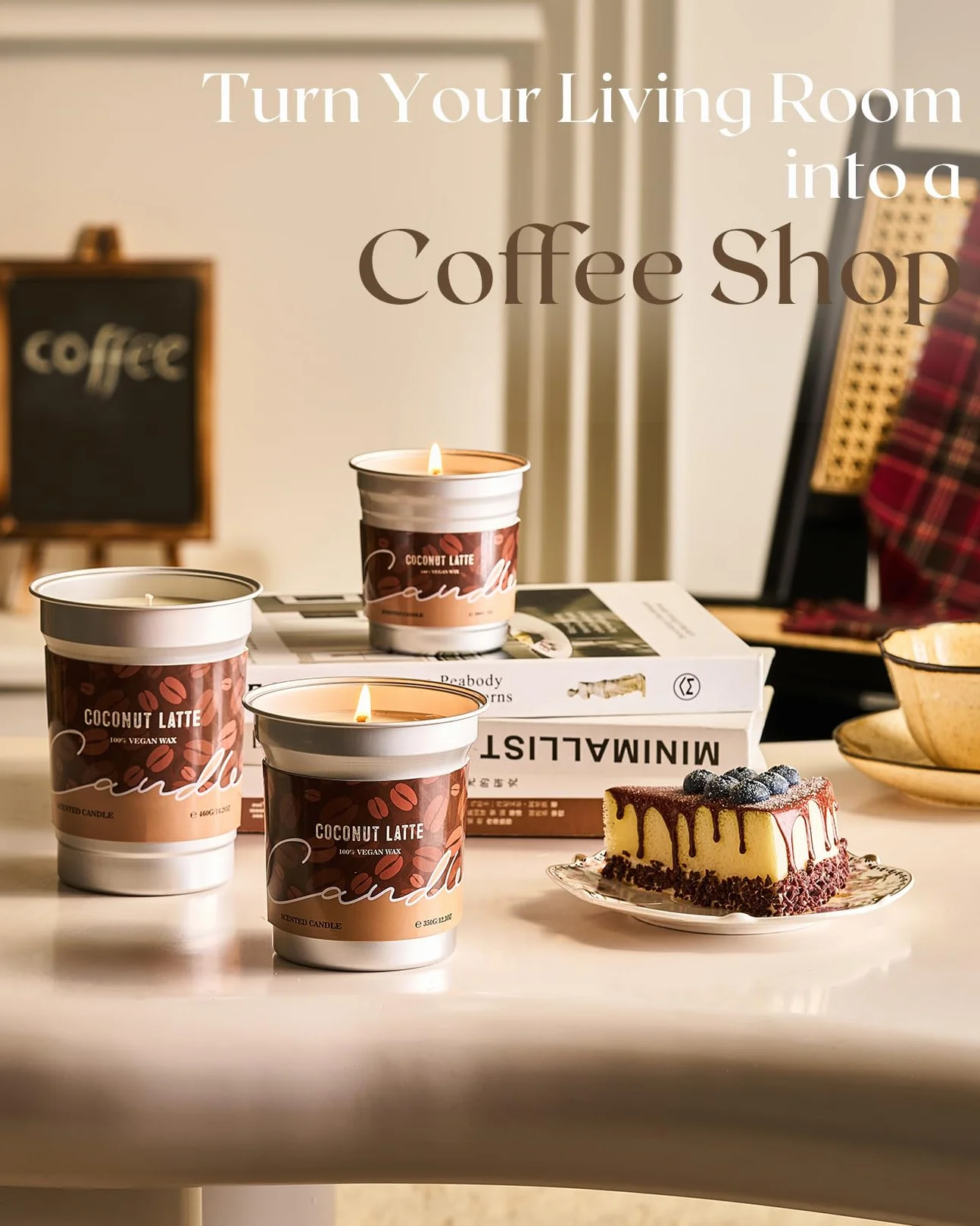M&SENSE Świeca zapachowa z aromatem kawy 460g, zapach kokosowego latte, 99 godzin długotrwałego palenia, mocno pachnące świece, świeca z wosku sojowego do sypialni, kuchni, dekoracji domu, zimowe