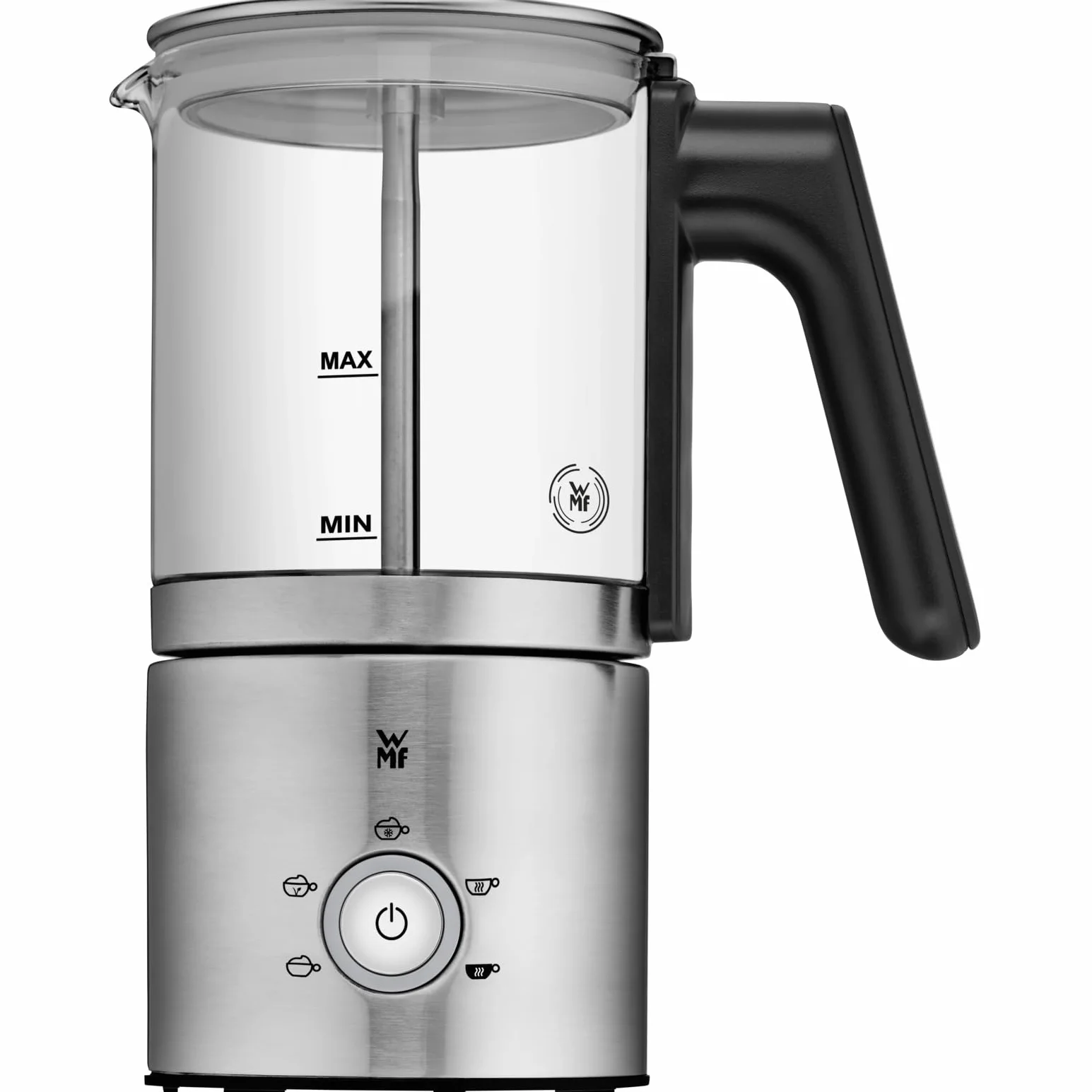 WMF Lono szklany spieniacz do mleka, elektryczny, 150-250 ml, 650 W, mikser Frappe Mixer, ekran dotykowy, do spieniania mleka na gorąco i zimno, gorące mleko, podgrzewacz do mleka, ekspres do kakao,