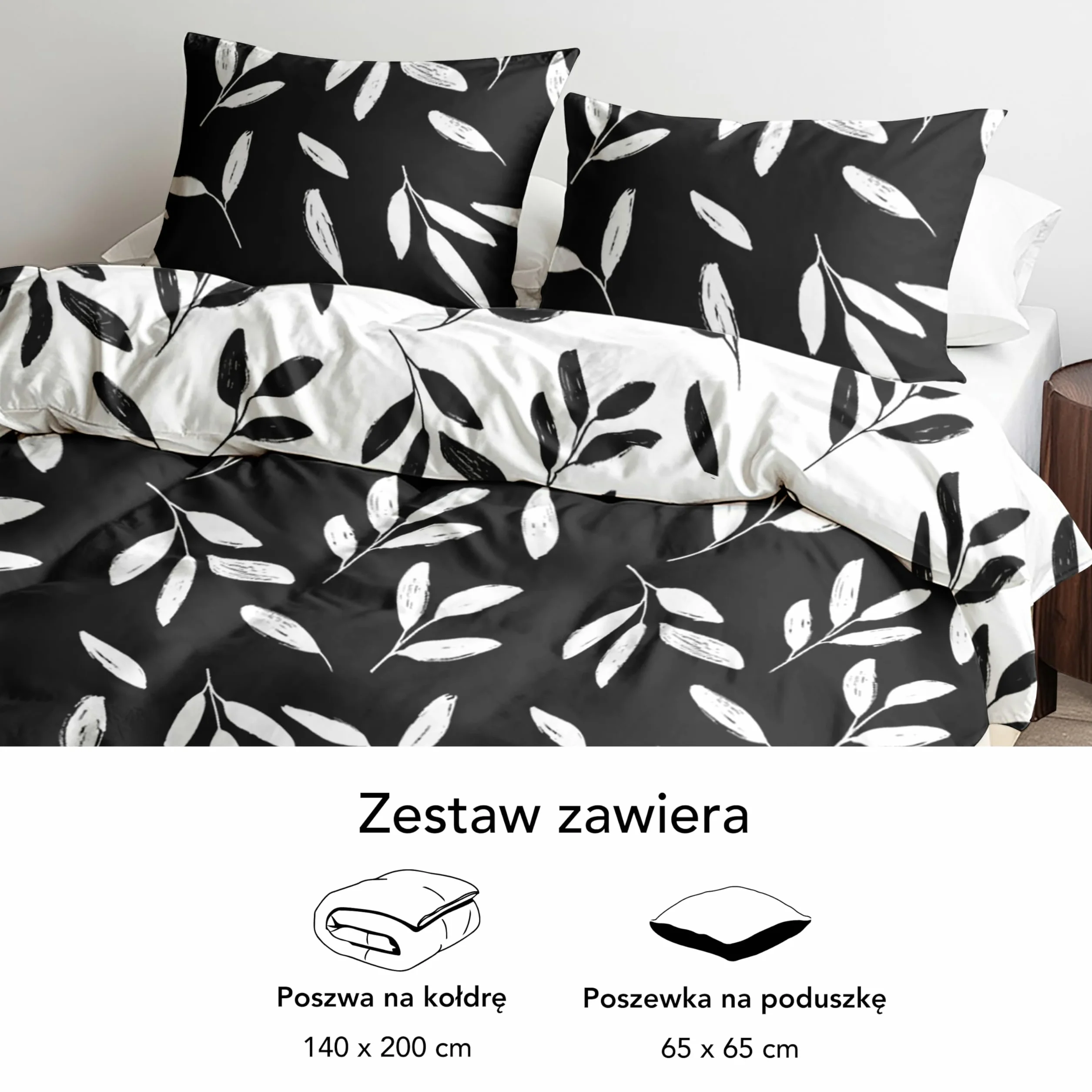 Dreamzie zestaw pościeli 140x200 cm poszwa na kołdrę biały czarny kwiatowy wzór Oeko TEX