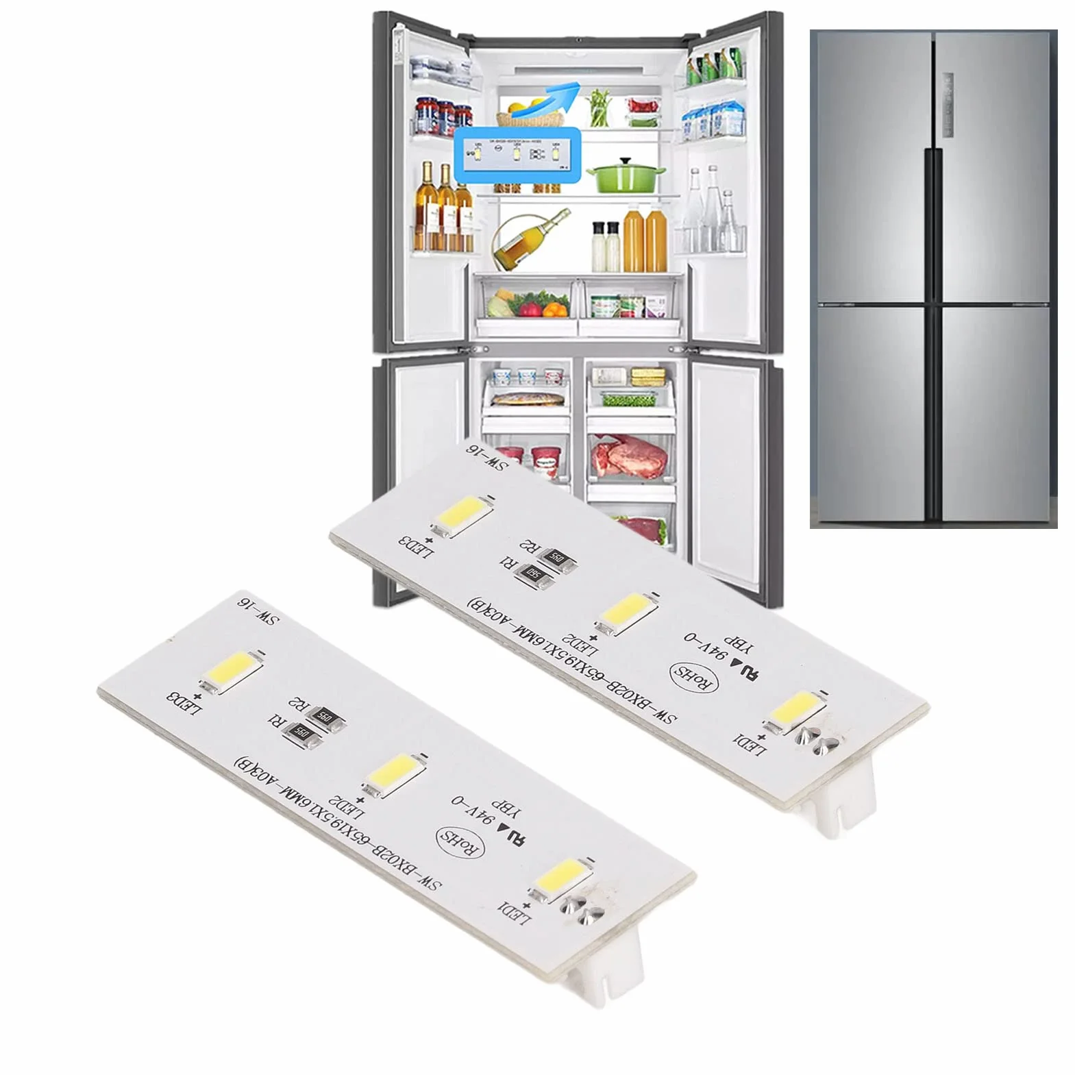 Tablica świetlna Zamrażarki, 2 szt. Moduł Oświetlenia LED do Lodówki Zamiennik światła Lodówki do Lodówki Frestec Electrolux Homa TCL SW BX02B