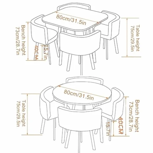Nowoczesny drewniany stół do jadalni z 4 krzesłami - okrągły/kwadratowy design do salonu i kuchni idealny na konferencje, przyjęcie i spotkania rodzinne