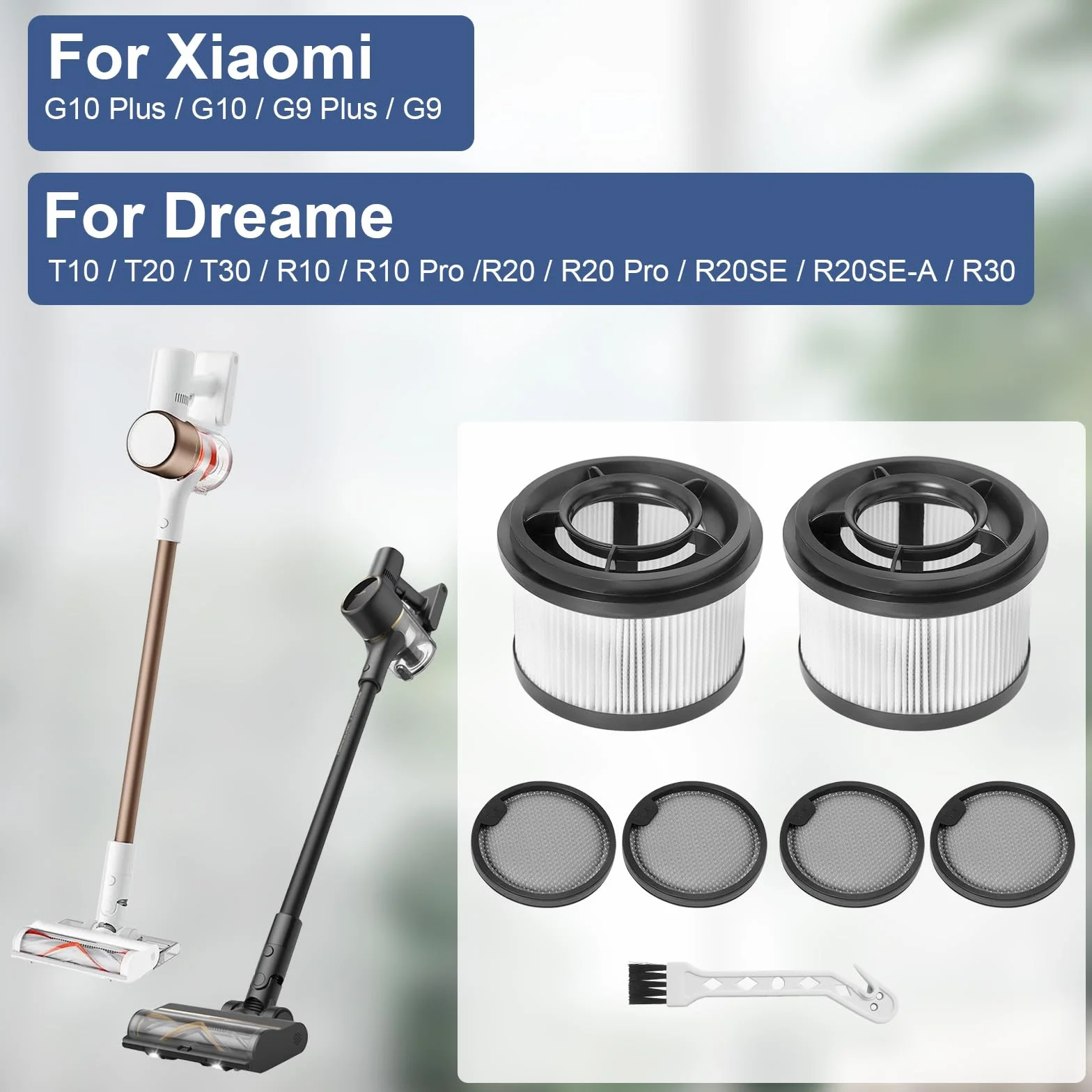 Filtr HEPA do Xiaomi G10 Plus/G10/G9 Plus/G9, do Dreame T10/T20/T30/R10/R10 Pro/R20/R20 Pro zestaw akcesoriów do odkurzacza (7 akcesoriów)