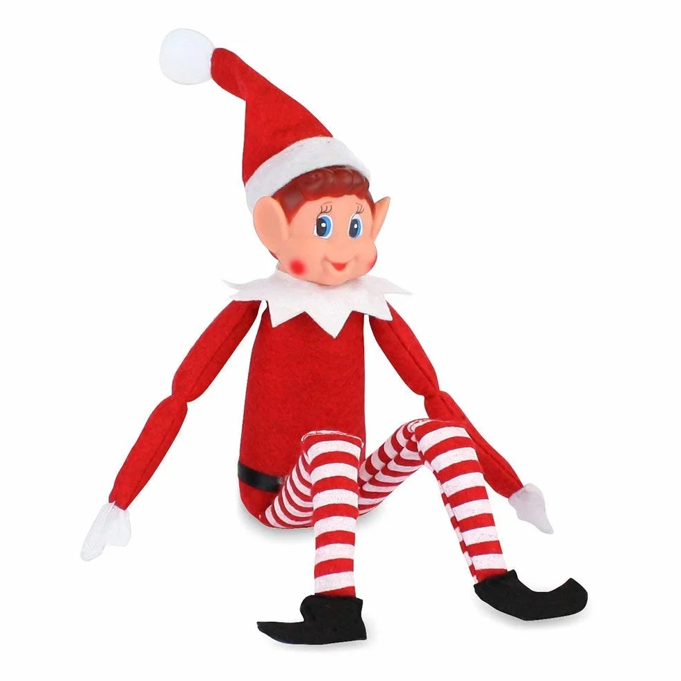 Elfie (chłopiec) zabawne i figlarne elfy zachowują się źle figura z miękkim ciałem i winylową twarzą, czerwona