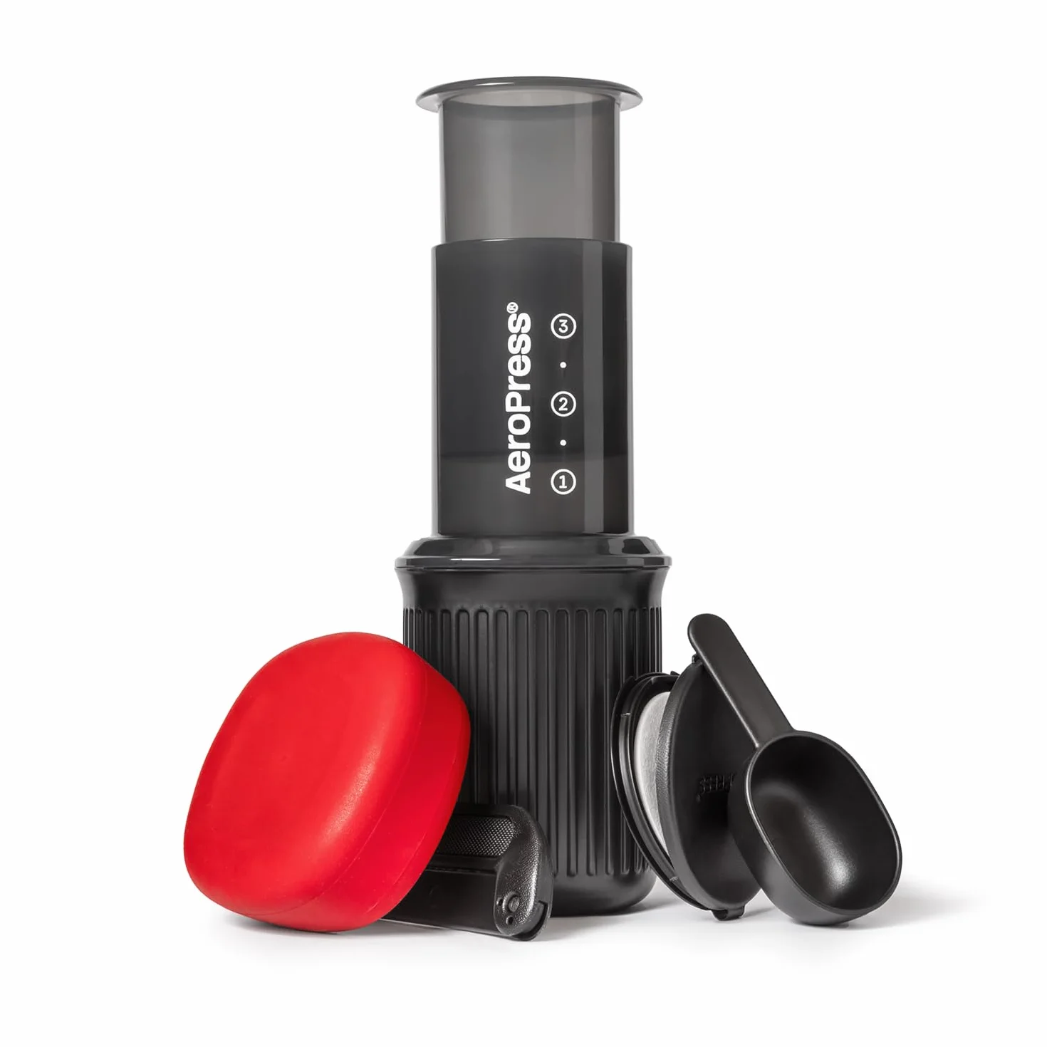 AeroPress Go bardzo mały przenośny ekspres do kawy, idealny na podróże, wycieczki i kemping, wielofunkcyjny French Press, ręczny ekspres espresso & pour-over, 2 min parzenia