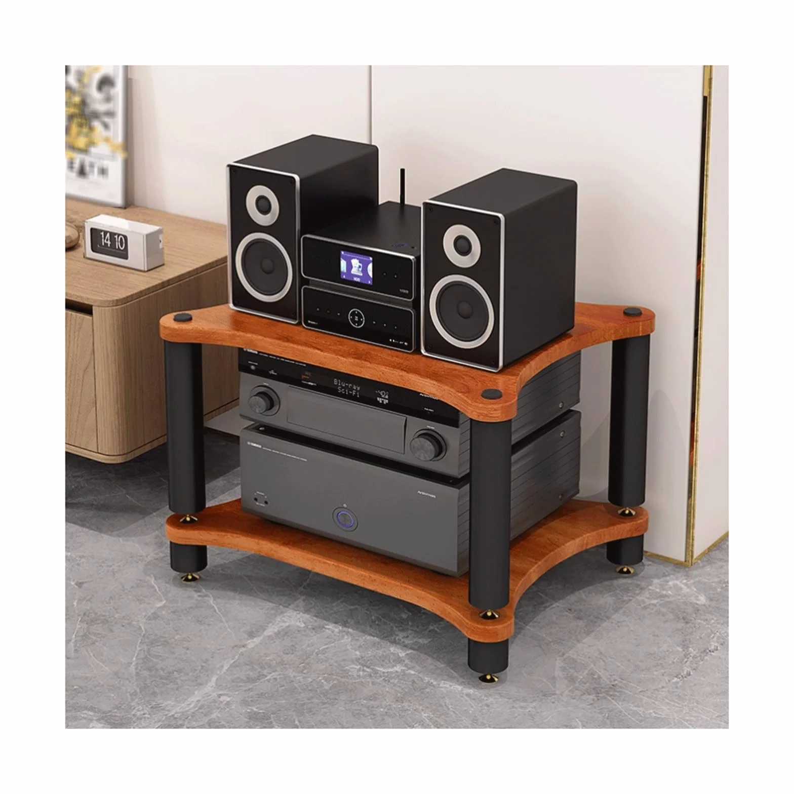 HIFI WooSte Stojak 2-poziomowy Ma nd z ShockAbsing Feet AV, Equint witryna ekspozycyjna do salonu, odtwarzacz płyt CD i odbiornik, Sto (brązowy)