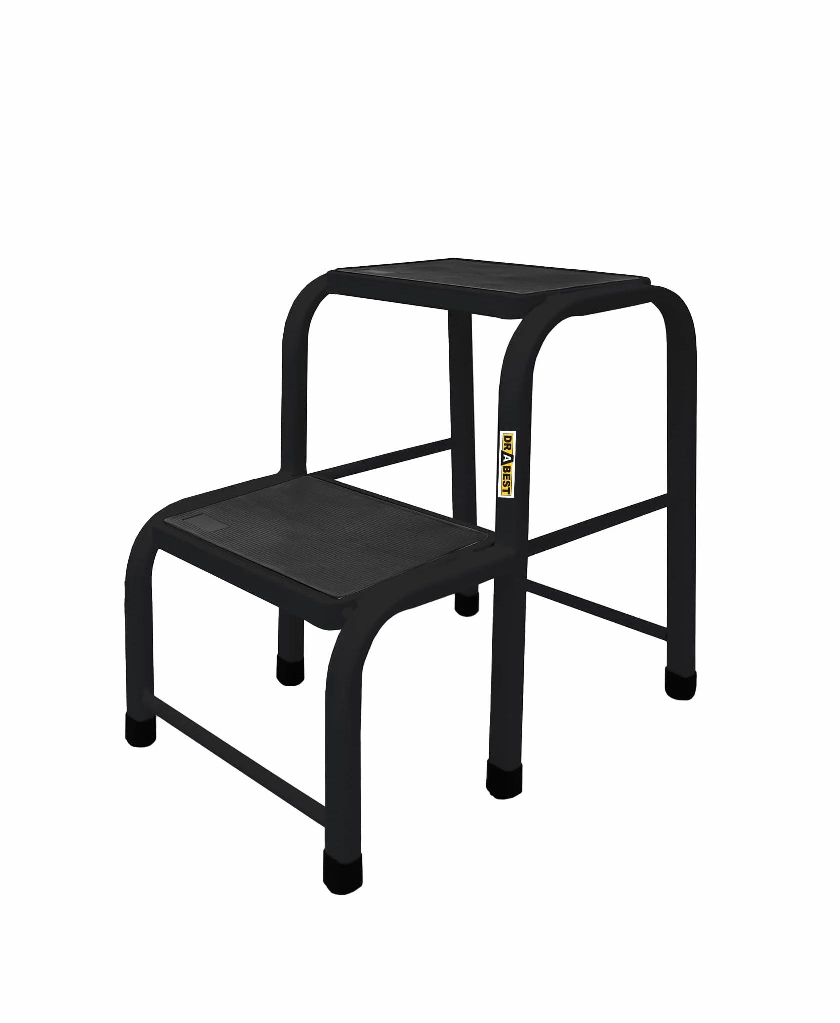 Drabest - stołek - podest czarny - antypoślizgowe nóżki, solidna stal, duża i wygodna platforma robocza - nośność do 150 kg - drabina, stopień, stołek - 2 stopnie