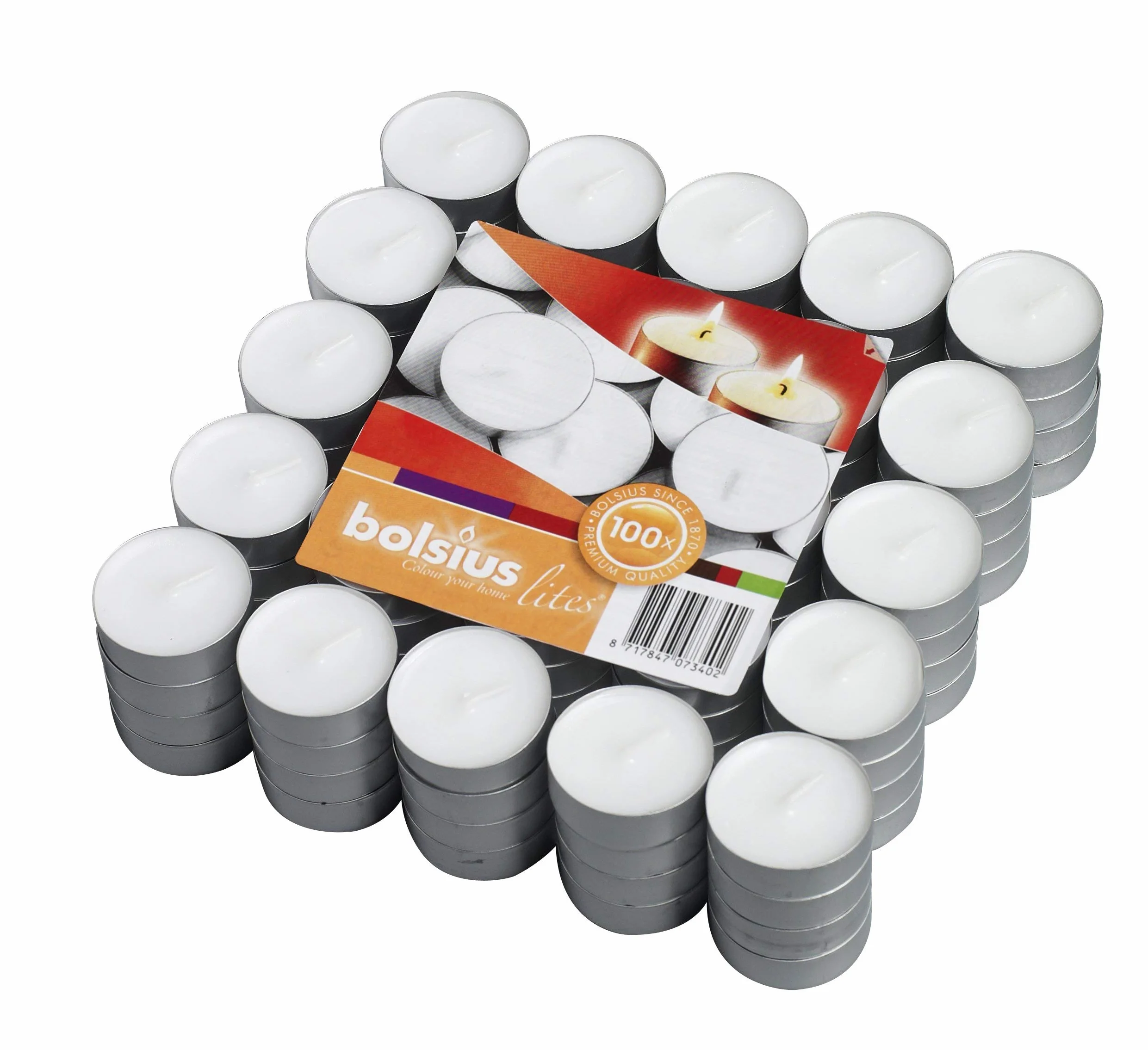BOLSIUS Zestaw 100 bezzapachowych świec typu tealight, biały, 3,5 godz