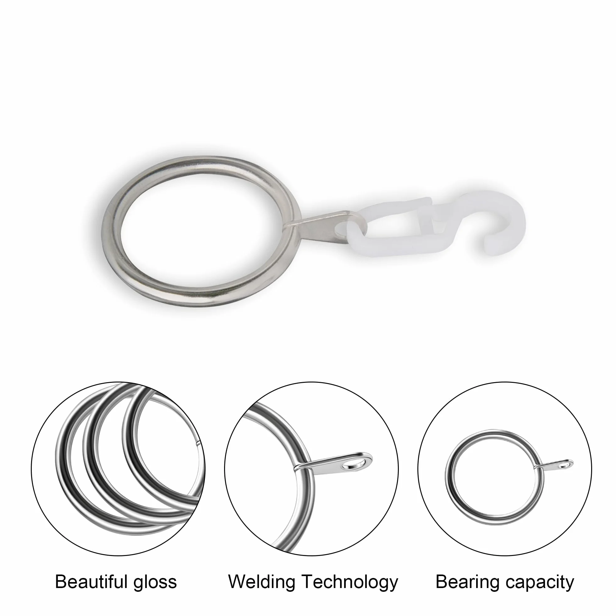 Pierścienie do zasłon, metalowe haczyki do zasłon, styl retro, 40 szt., 30 mm, średnica wewnętrzna, srebrne pierścienie do zasłon do kawiarni, materiał metalowy, idealne do przezroczystych zasłon w