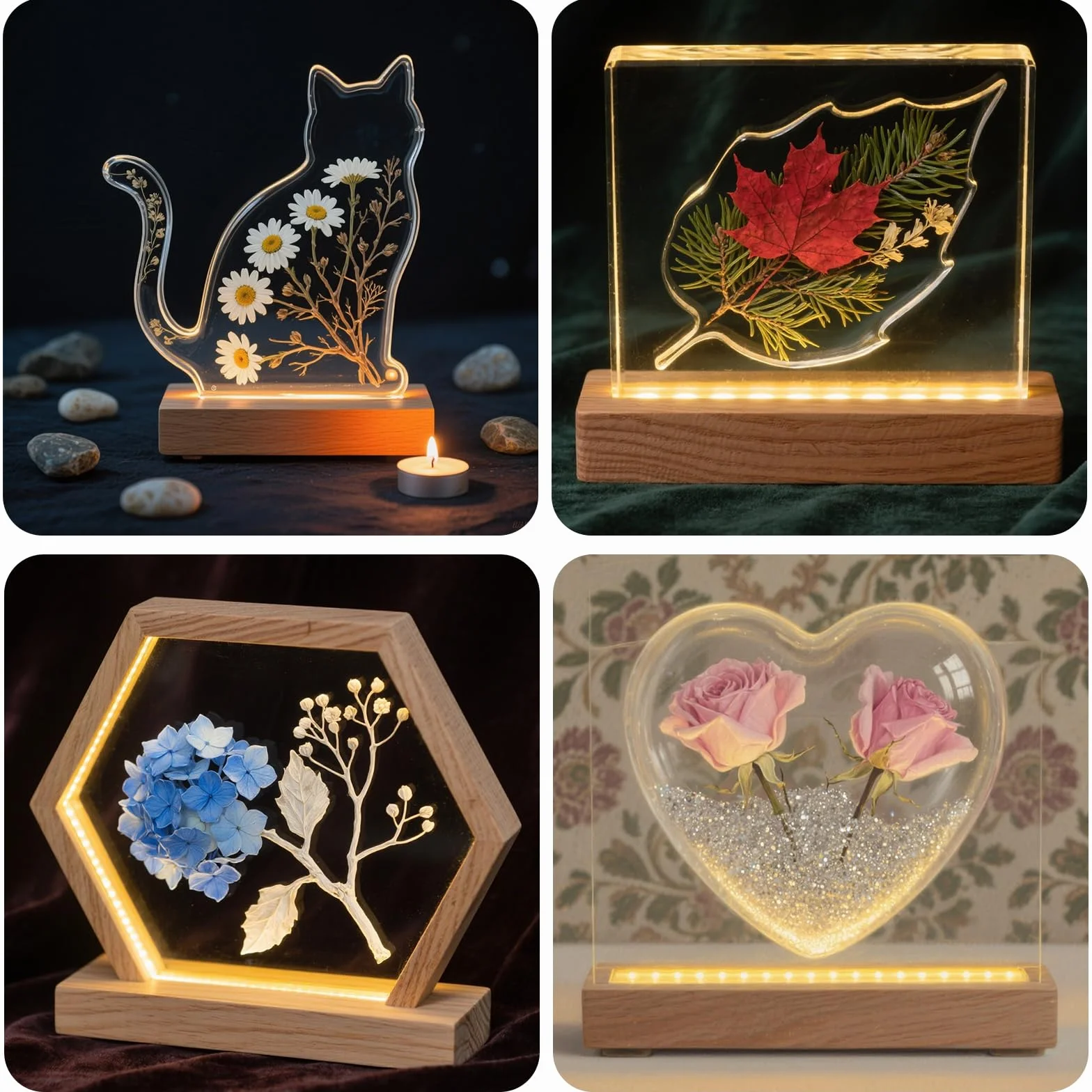 2 sztuki podstawowych diod LED, 30 cm, drewniana podstawa świetlna LED, do samodzielnego wykonania, prostokątne oświetlenie drewniane, podstawa drewniana, podświetlana podstawa LED, do samodzielnego