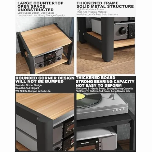 Stojak audio do gier, stojak stereo i półka odtwarzacza płyt muzycznych, konsola multimedialna AV z drewnianymi półkami, szafka na płyty CD/DVD, do projektorów, PS5, Xbox, kina domowego