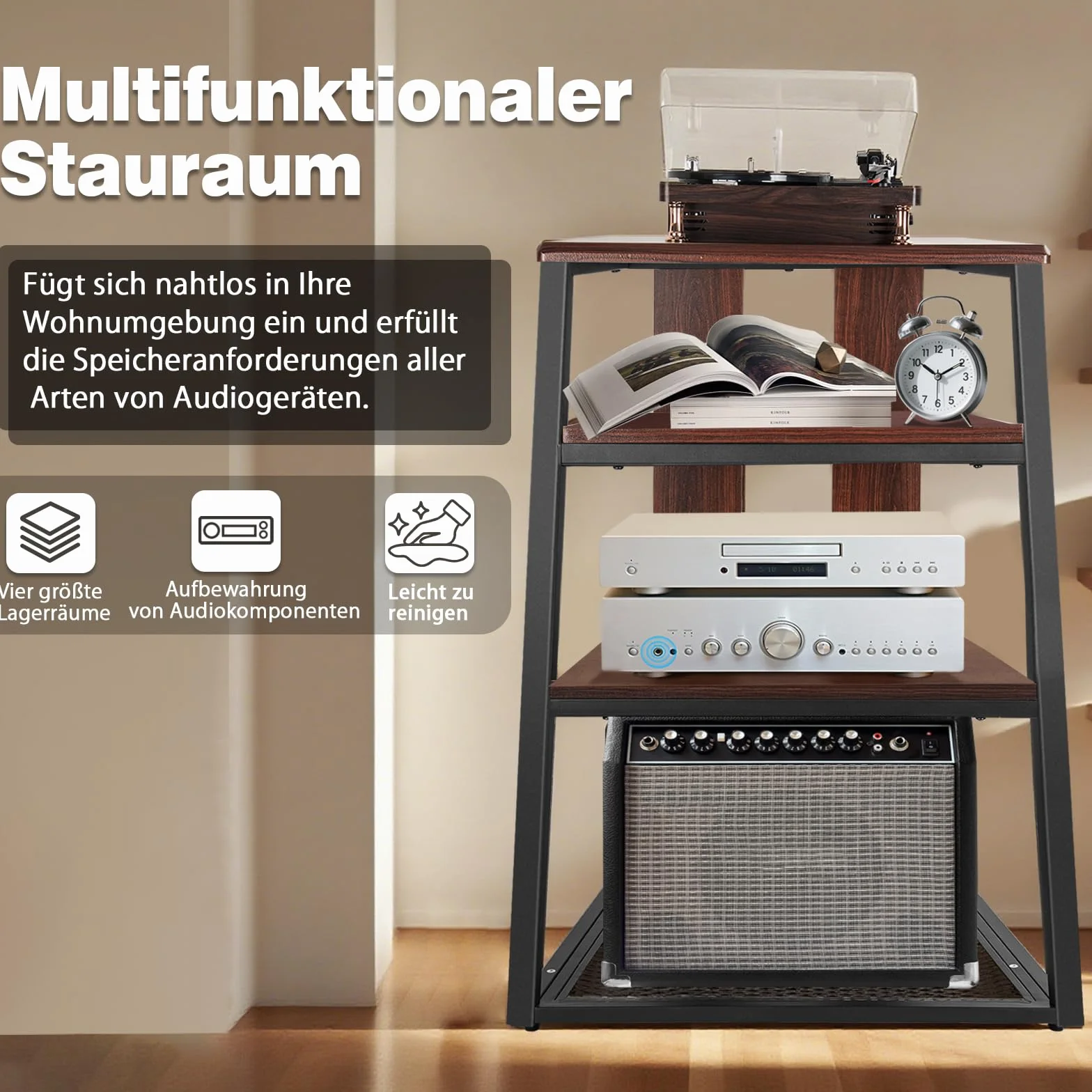 OUUTMEE stojak HiFi AV Rack 4 warstwy 61x53,5x78,5 cm antyczny kolor