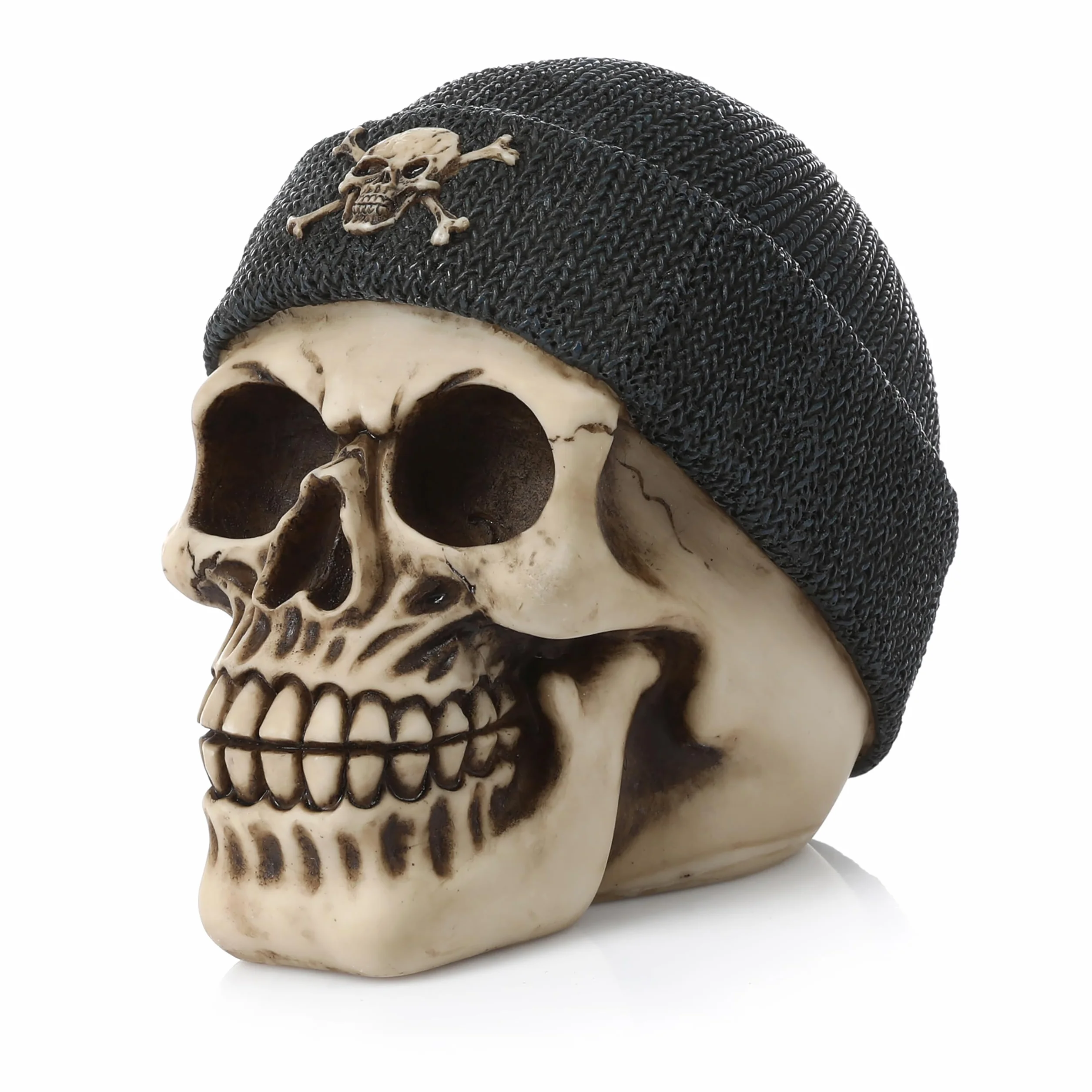 FunX Skarbonka z trupią czaszką – zabawna skarbonka z czapką rybacką – 15 x 12 x 10 cm