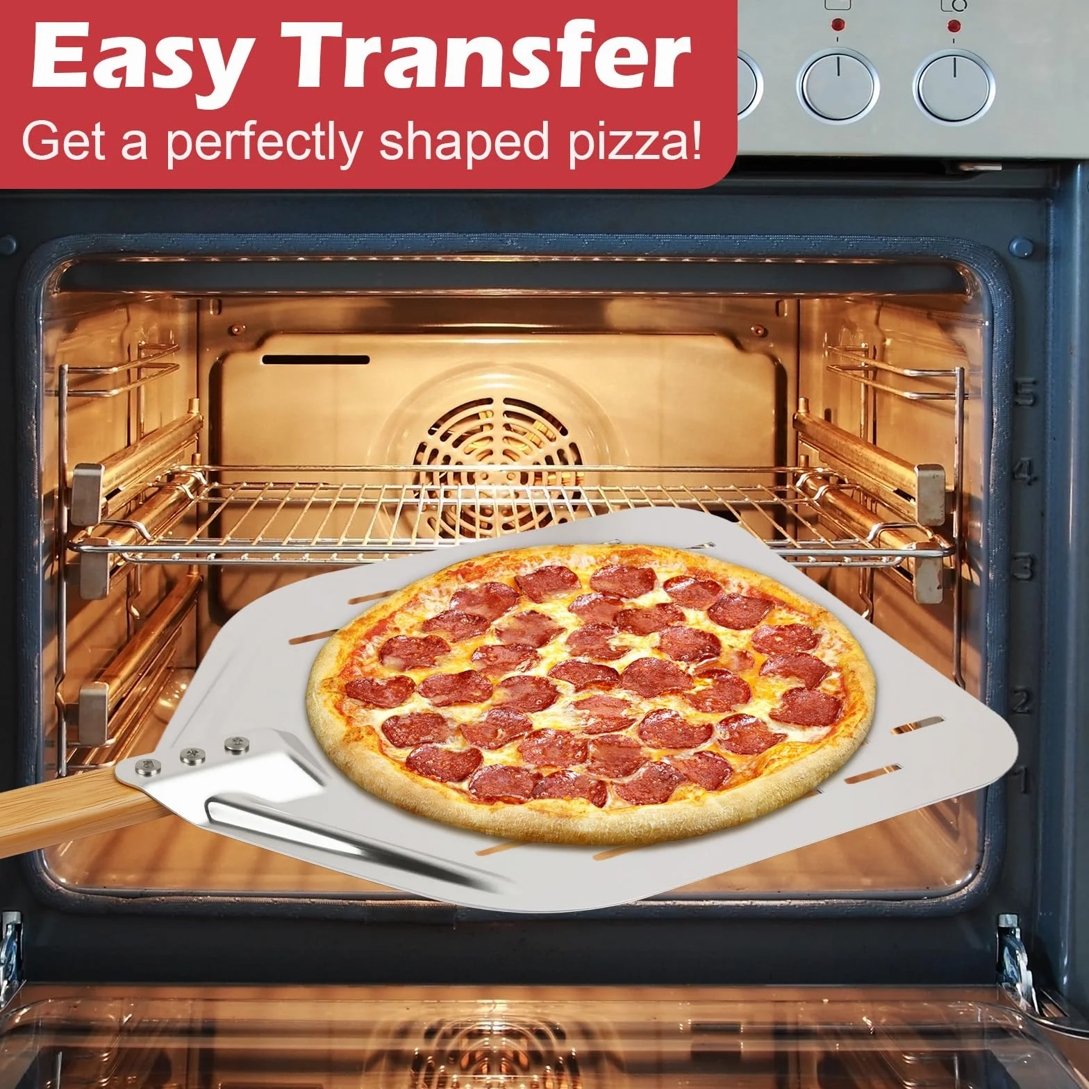 Łopata do pizzy perforowana, srebrzysta, 12-calowa, 39,5 * 30 cm, aluminiowa łopata do pizzy, profesjonalna łopata do pizzy z dużą powierzchnią i wyjmowaną