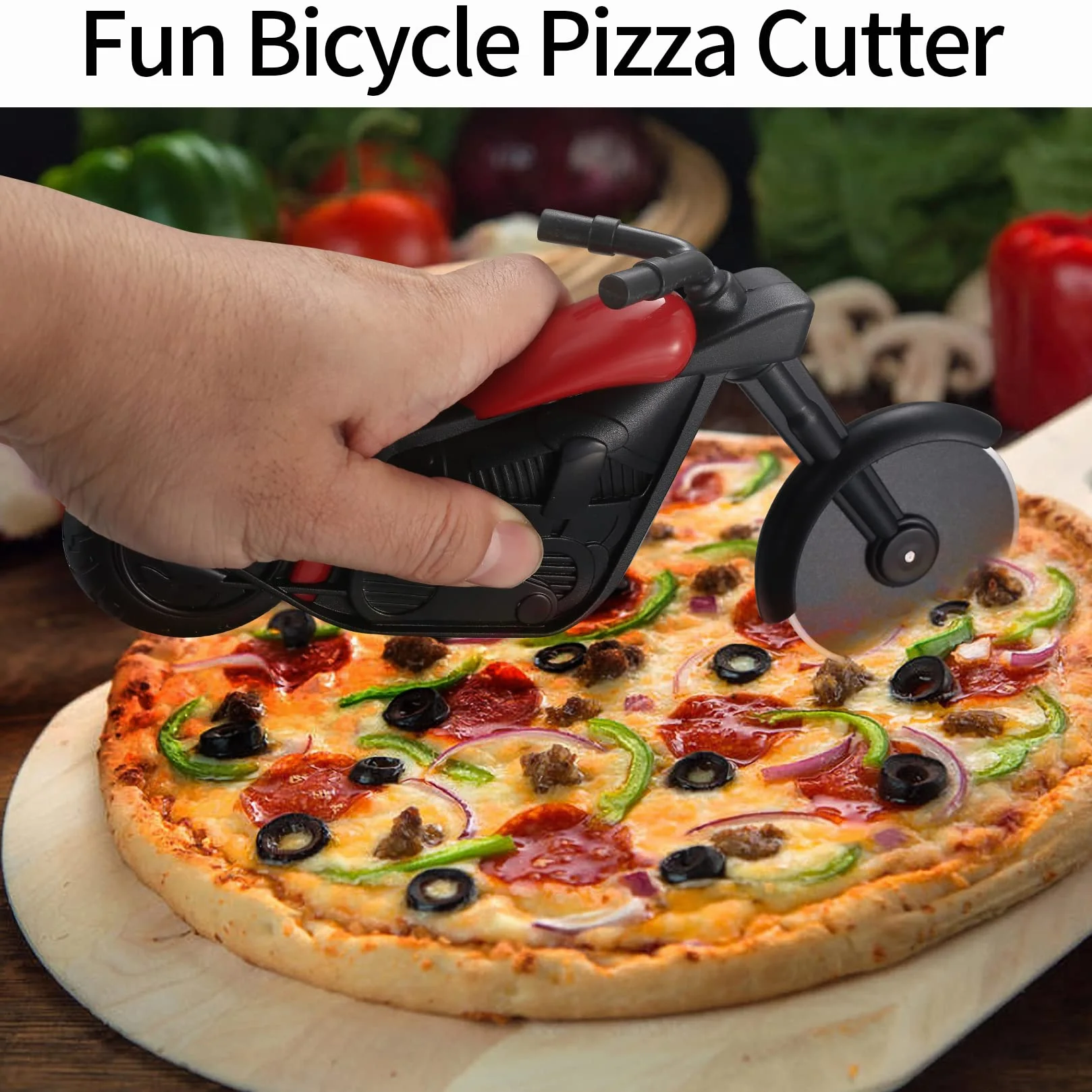 Nóż do Pizzy Motocykl Pizzaschneider, Dwukołowy, Stal Nierdzewna, Rolka z Stojakiem, Akcesoria Kuchenne