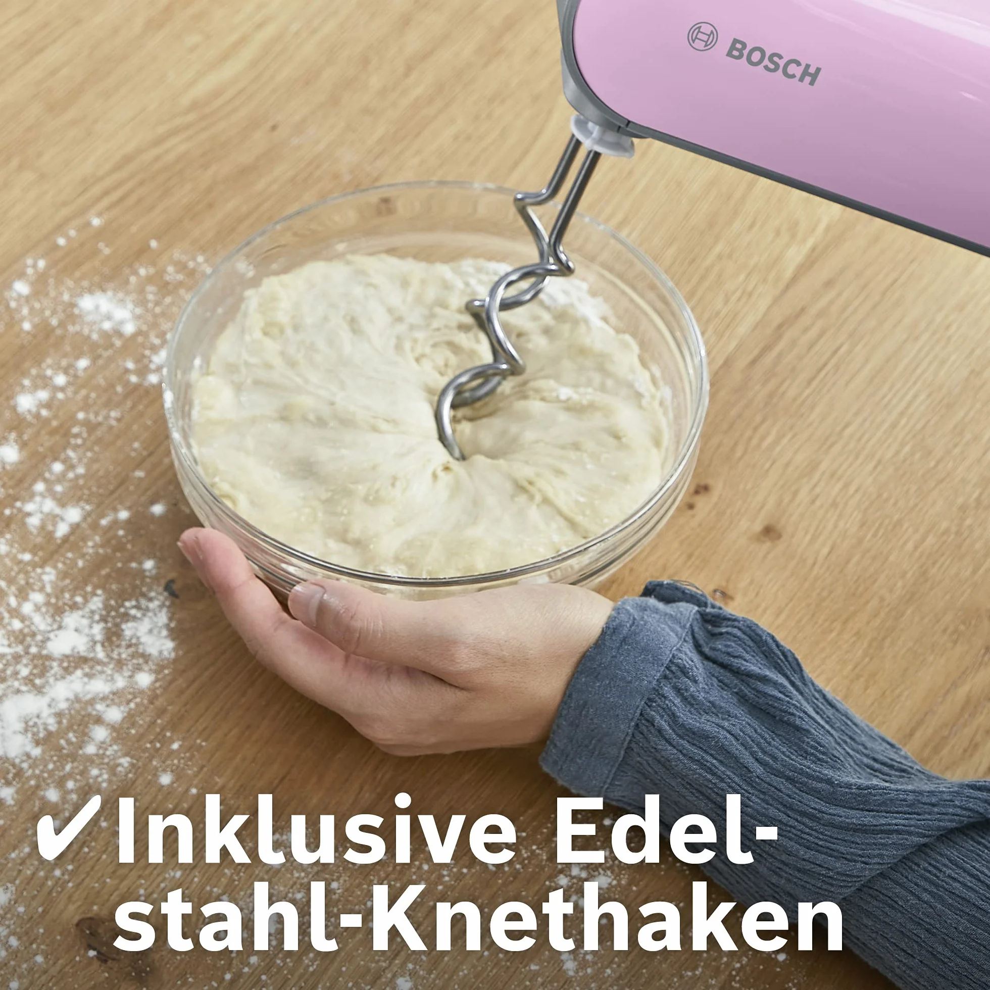 Bosch,Mikser Ręczny Styline Colour, 500 W, 5 prędkości + Turbo, FineCreamer, Haki do ciasta, Ergonomiczny uchwyt, MFQ4030K, różowy/srebrny