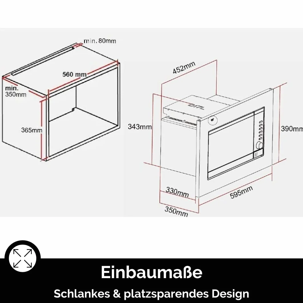 Wolkenstein WMW800-20GB EB Einbau Mikrowelle, 60 cm breit, 800 W, 20 L, 6 Leistungsstufen, Auftaufunktion, Grill 900 W, Kindersicherung, Schwarz
