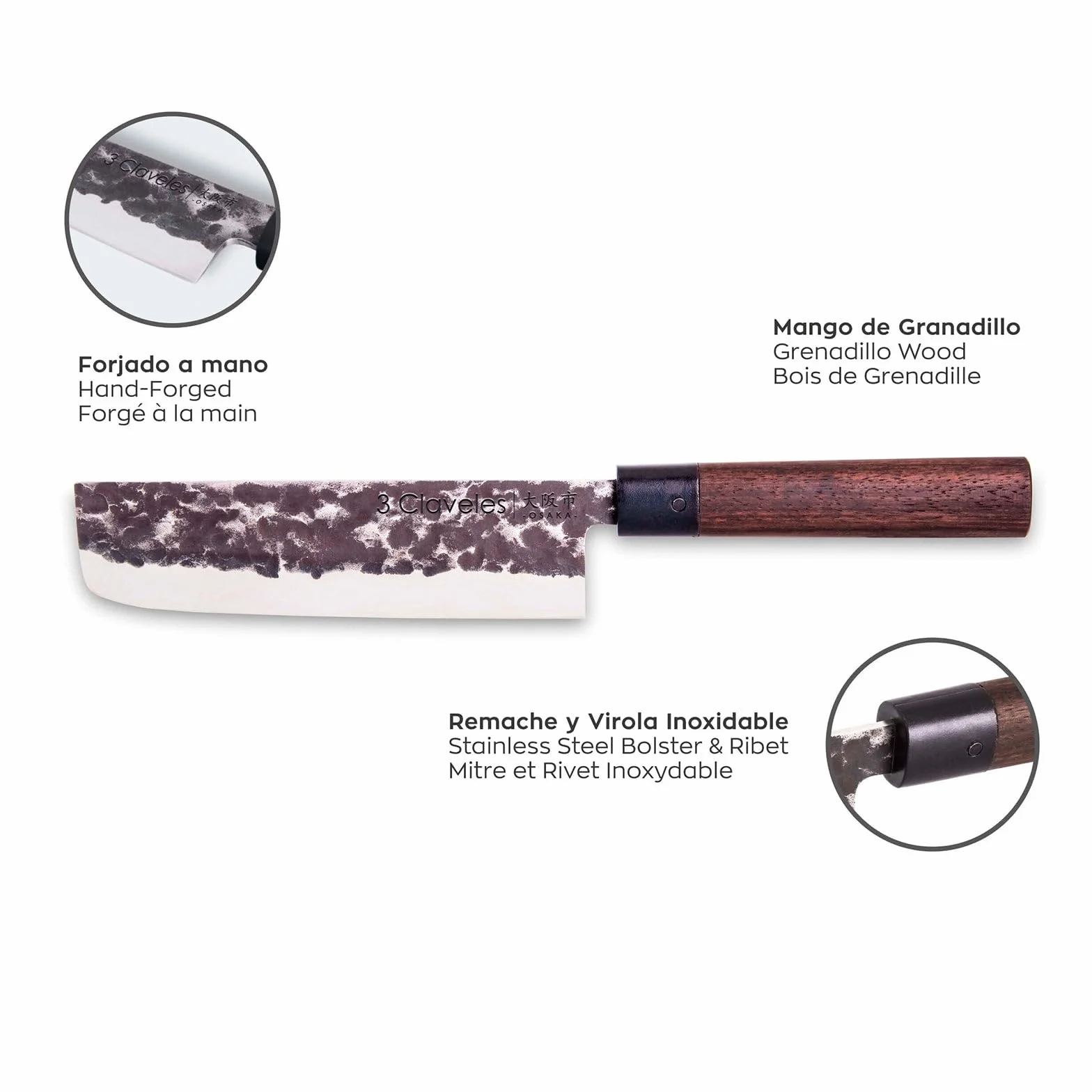 3 claveles Osaka japoński nóż Usuba 18 cm drewno