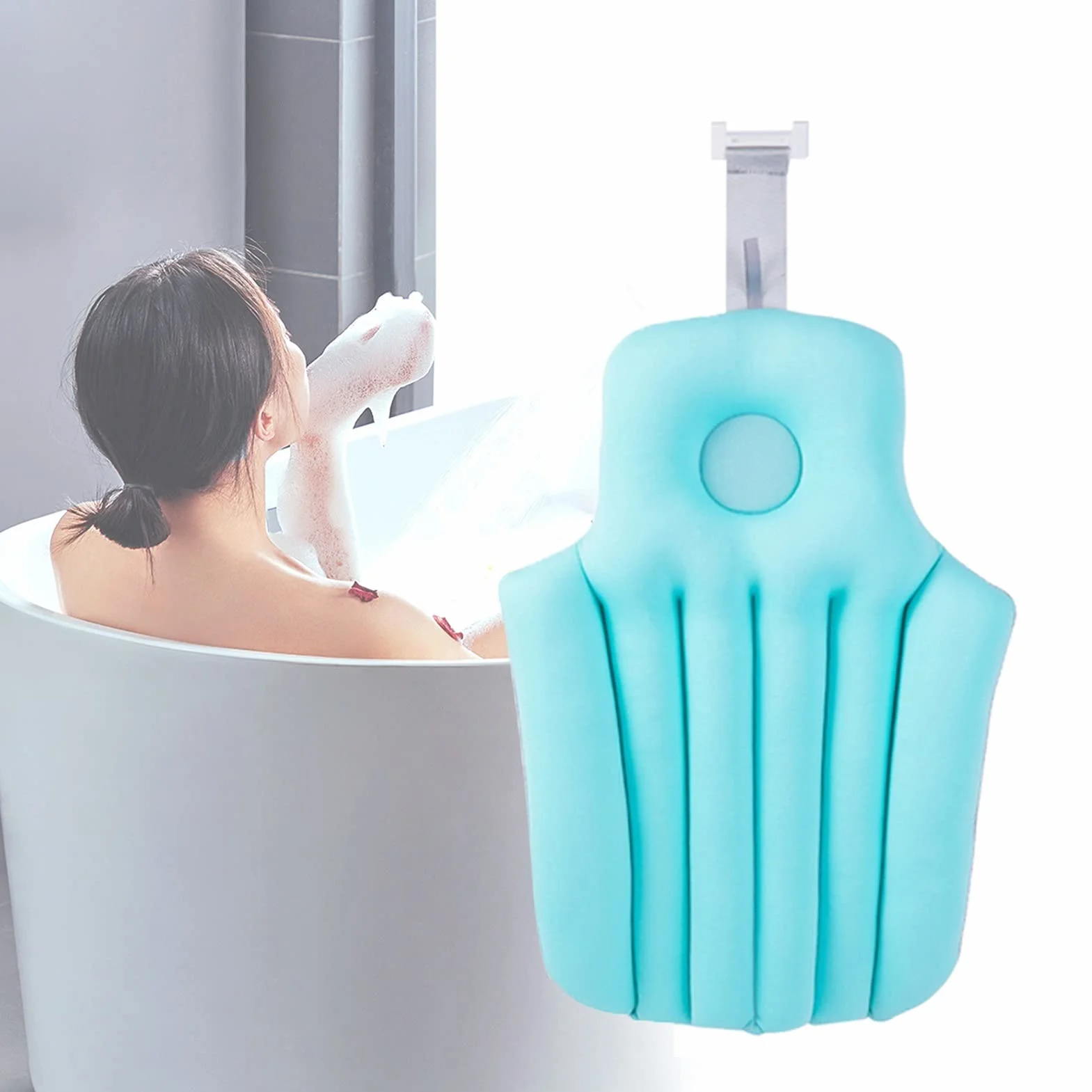 Poduszka do kąpieli na całe ciało, ergonomiczna poduszka do wanny w spa do wanny, antypoślizgowa gruba wodoodporna poduszka łazienkowa akcesoria do wanny dla wsparcia pleców głowy szyi ramion (kolor: niebieski, rozmiar: krótki styl)