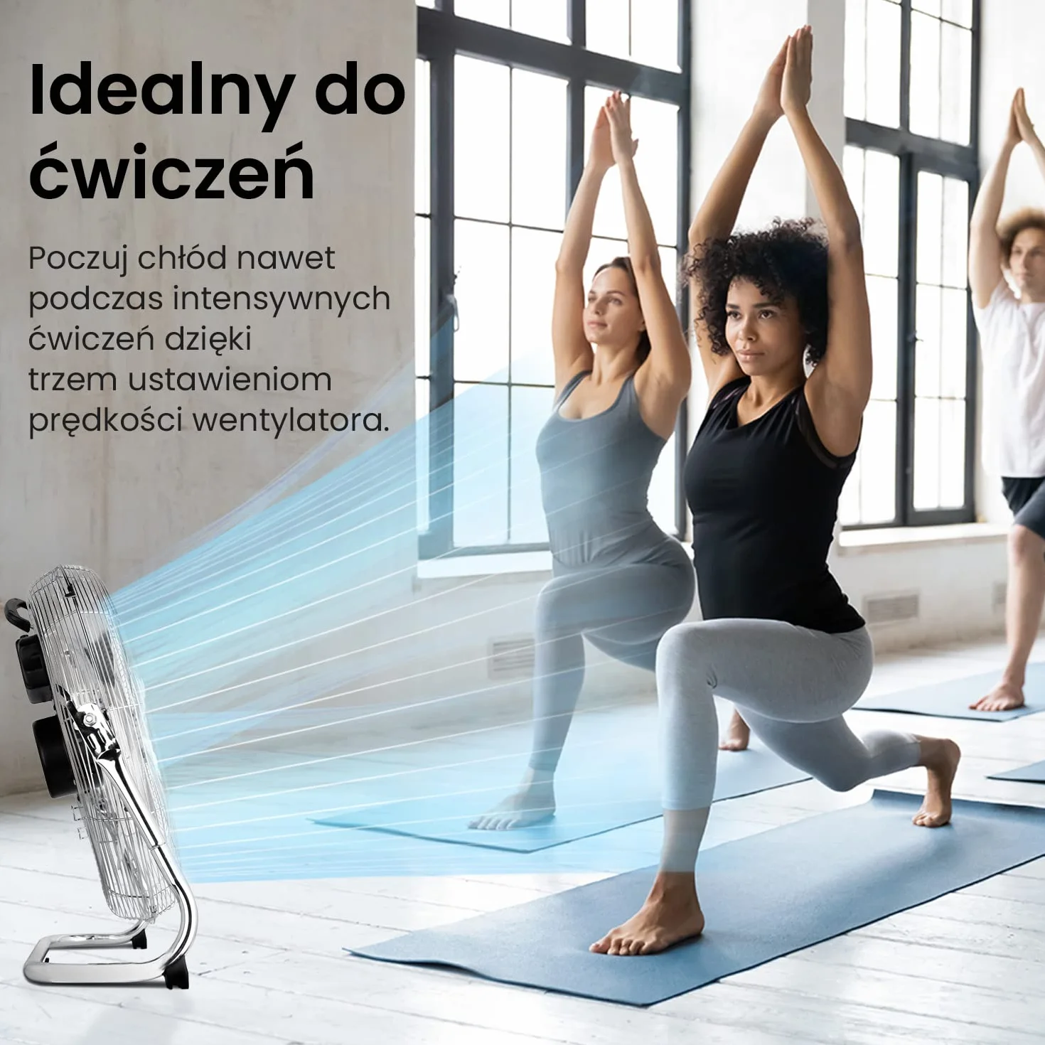 Pro Breeze Wentylator Chłodzący Podłogowy, Duży Wiatrak Przemysłowy, Średnica 50 cm, Mocny Potężny, 120W, Chromowany Okrągły Wytrzymały, 3 Łopatki, do Garażu Warsztatu Sklepu Stodoły Siłowni